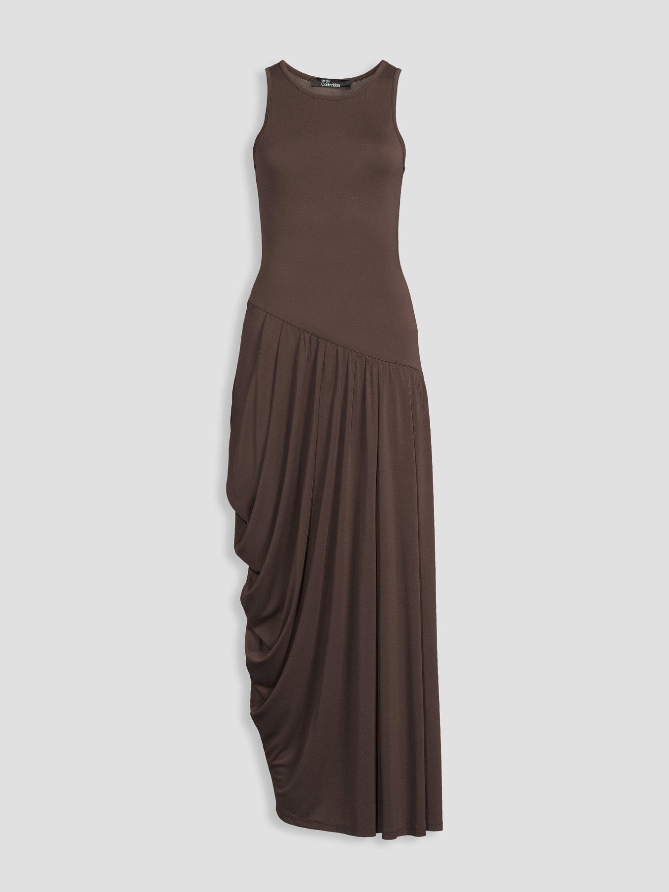 Image 6 of 6 of The Very Collection Asymetric Draped Midaxi Dress - Brown
