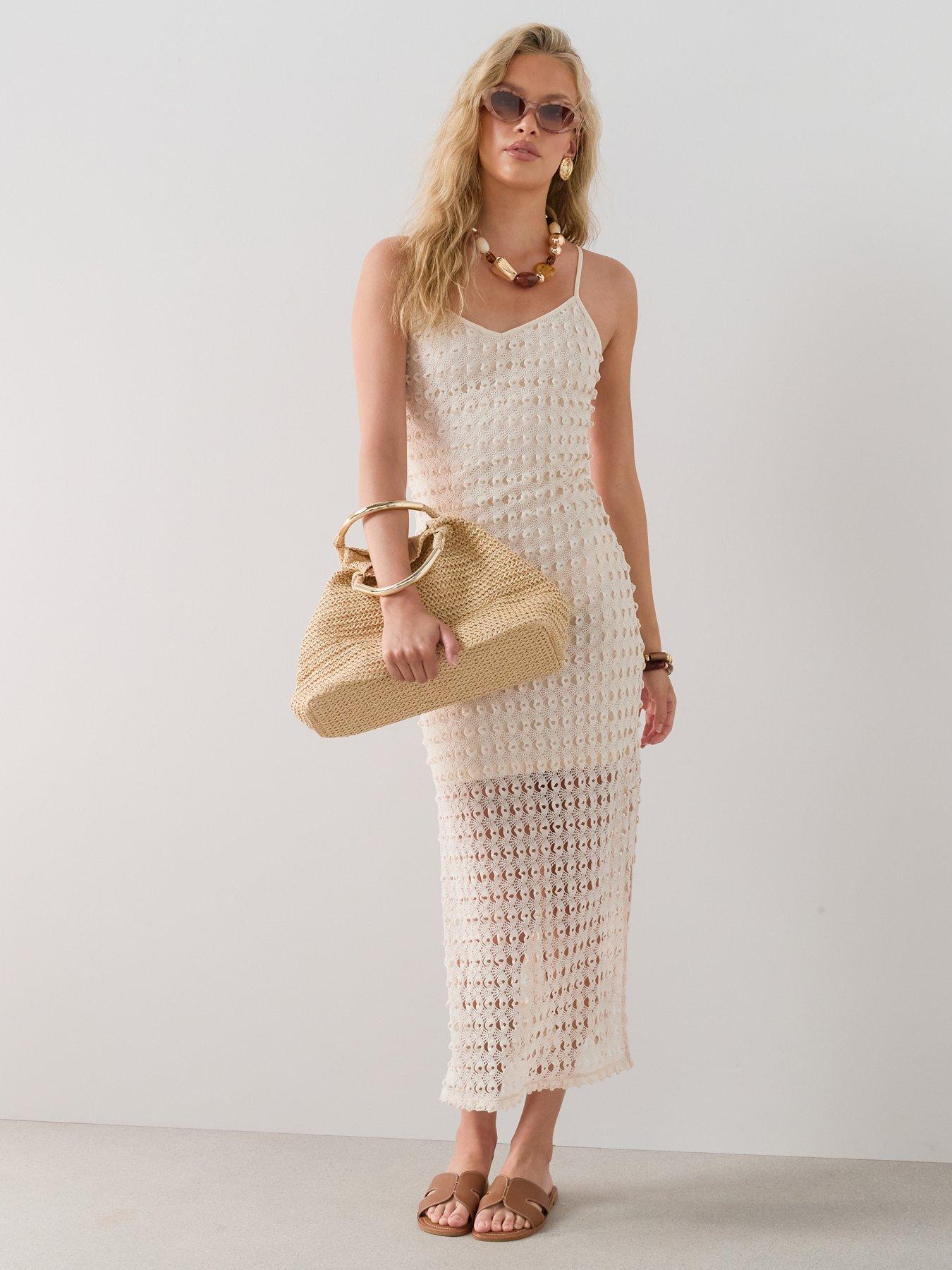 The Very Collection Textured Lace Strappy Maxi Dress - Cream