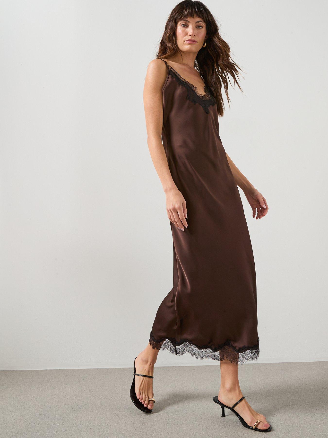 Mango Satin Camisole Dress - Brown