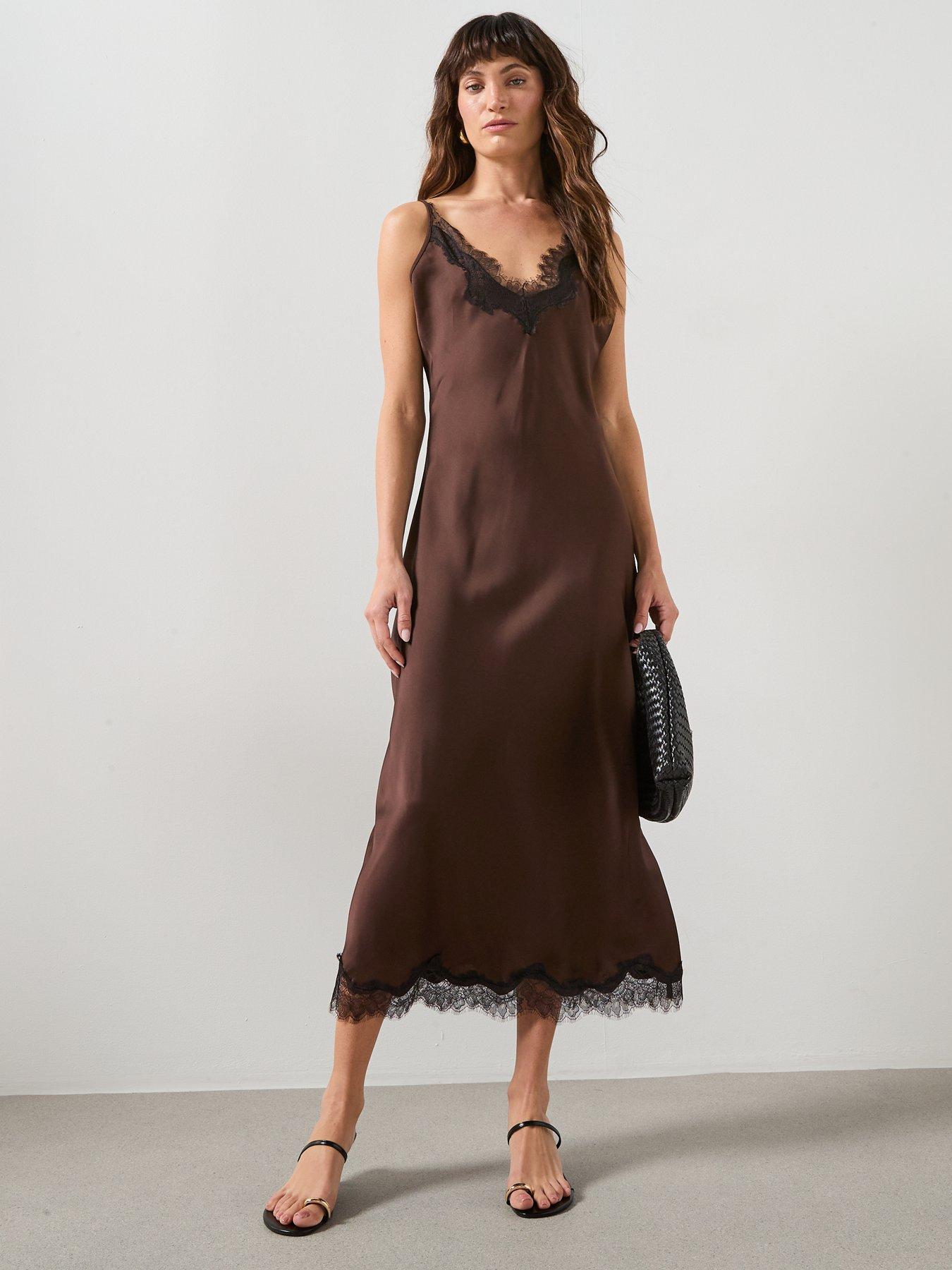 Image 3 of 6 of Mango Satin Camisole Dress - Brown