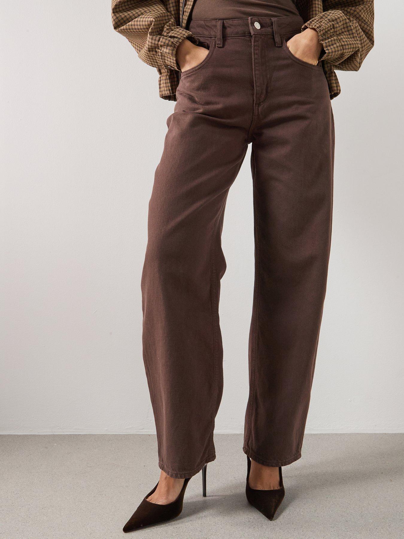 Mango High-Waisted Barrel Jeans - Brown