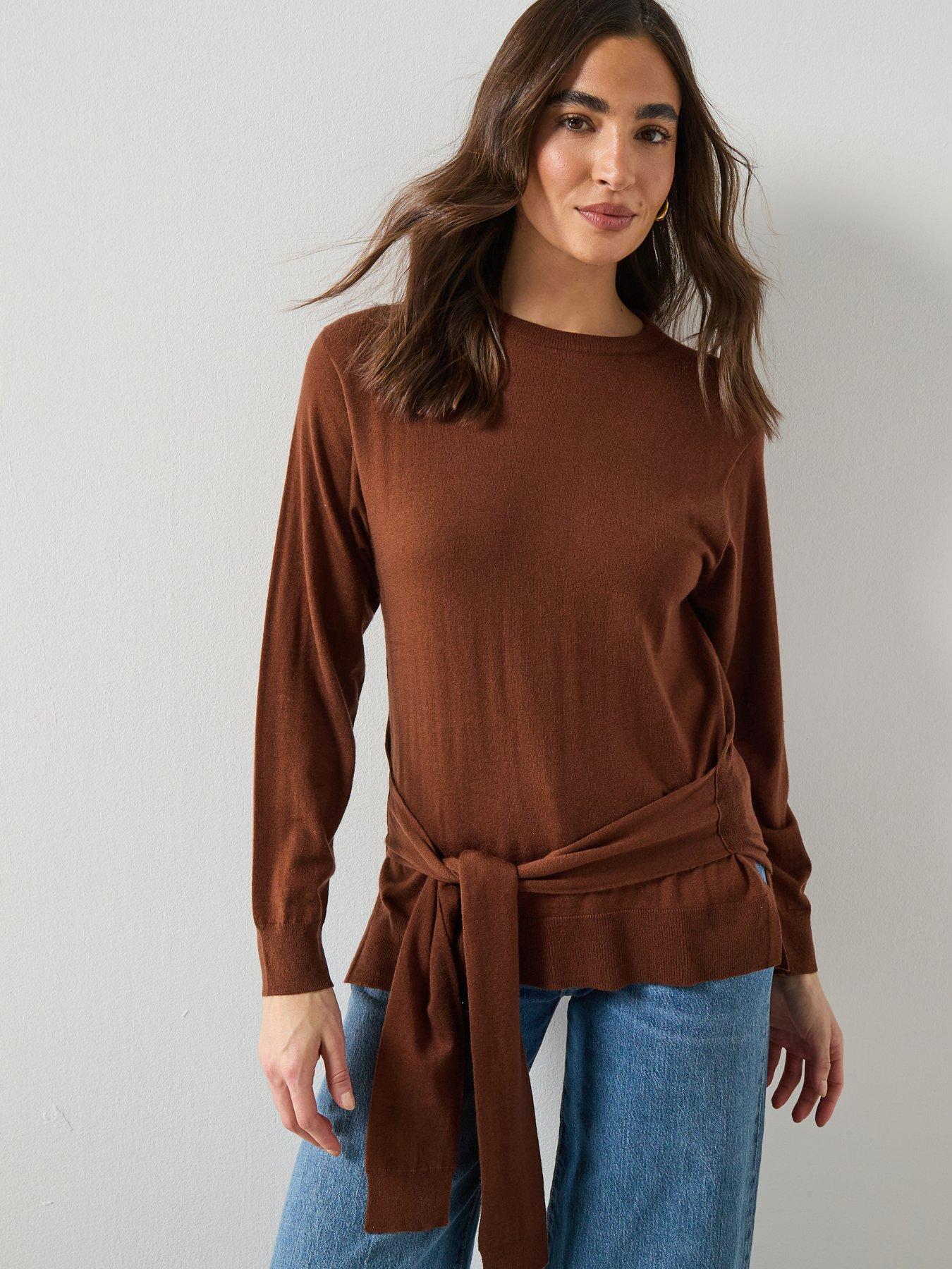 mango-wool-blend-knot-sweater-brown