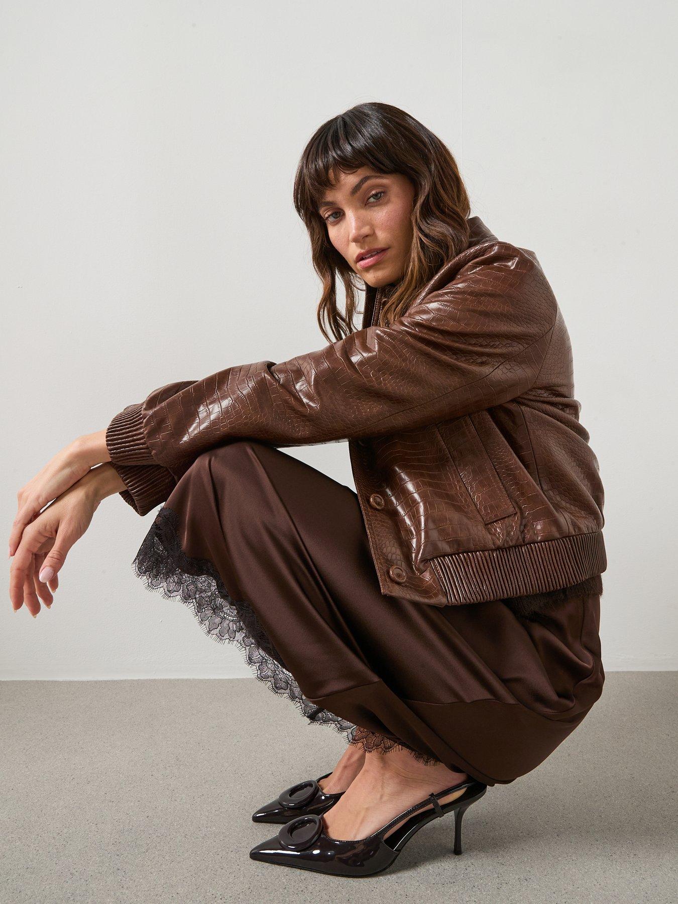 Image 5 of 6 of Mango Croc Effect Bomber Jacket - Brown