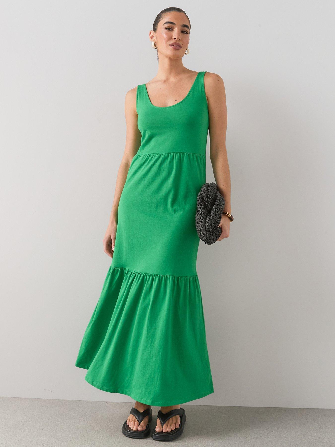 The Very Collection Tiered Cotton Midaxi Dress - Green