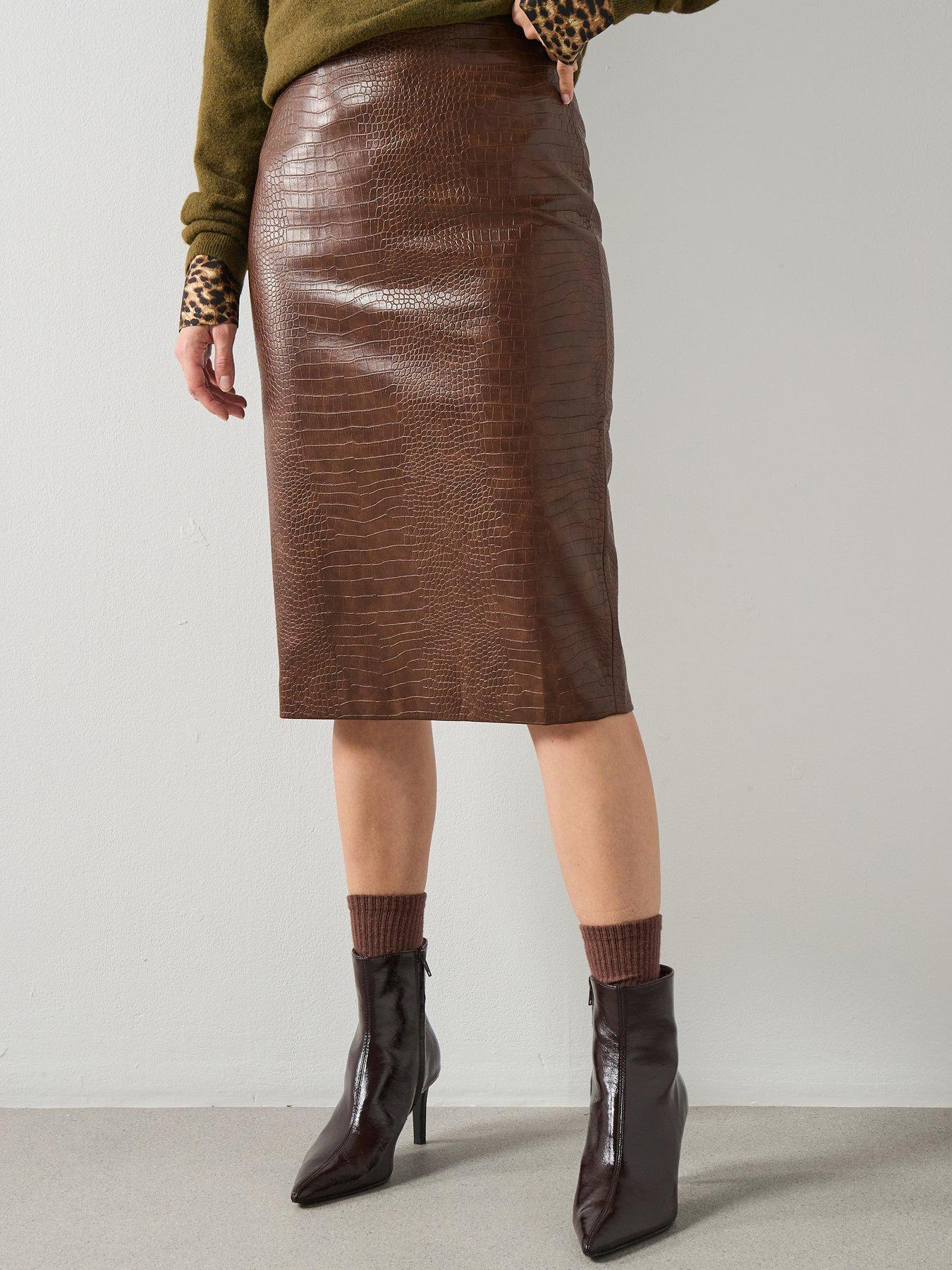 mango-croc-effect-midi-skirt-brown