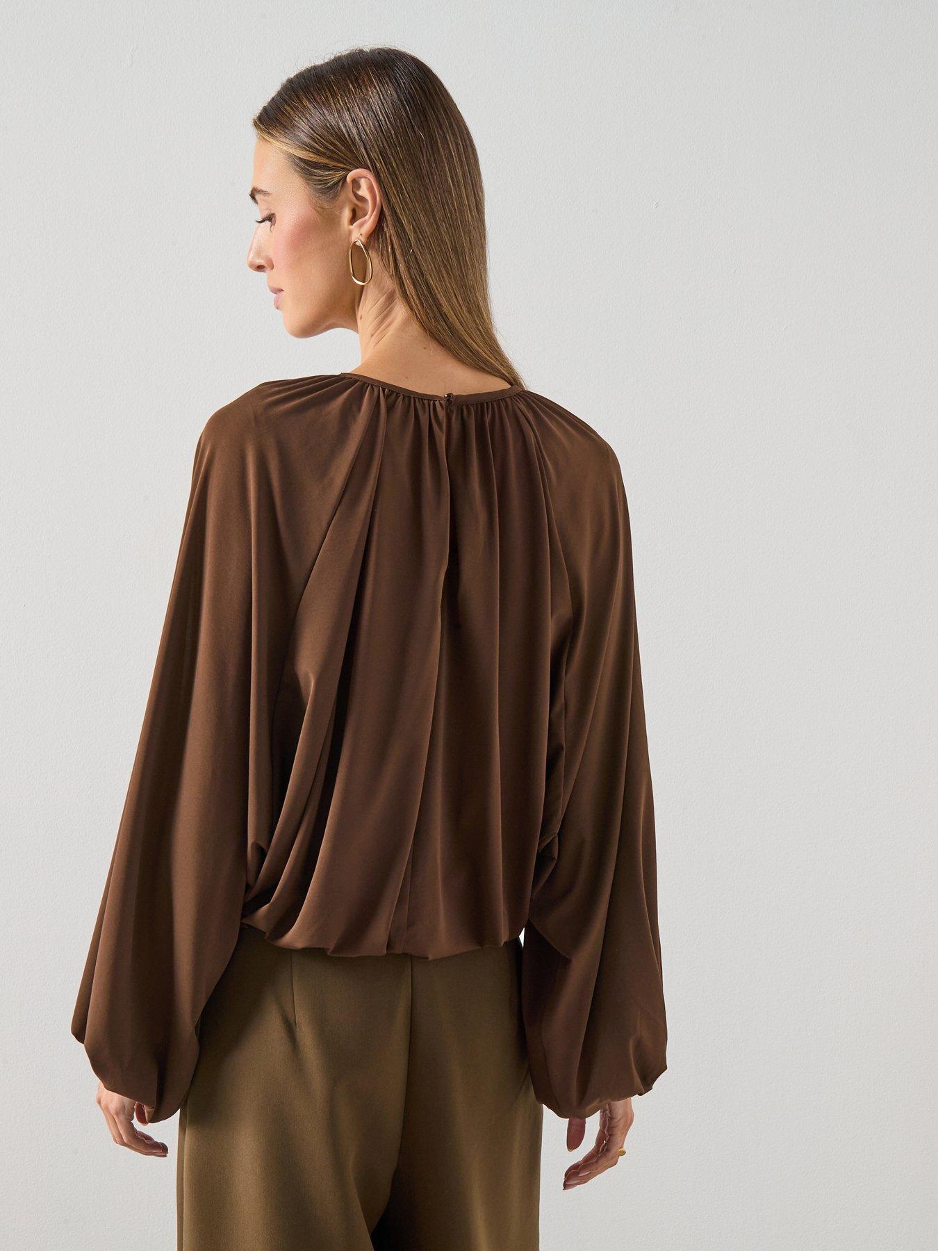 mango-fine-knit-ruched-blouse-nbspbrownstillFront