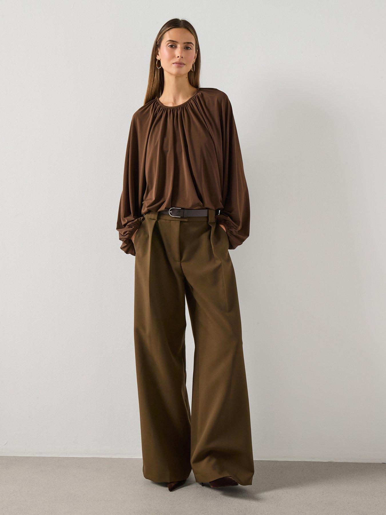 mango-fine-knit-ruched-blouse-nbspbrownback