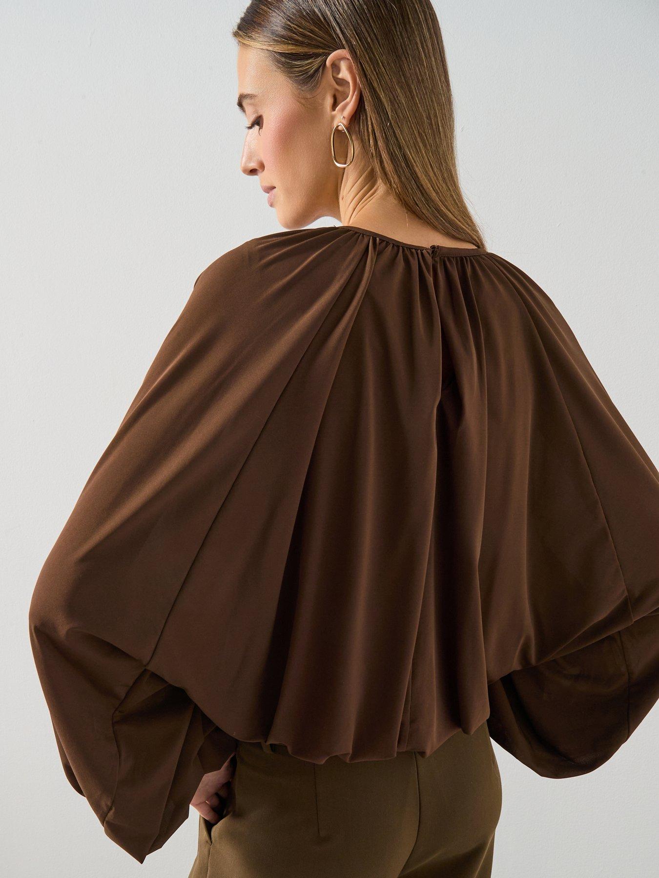 mango-fine-knit-ruched-blouse-nbspbrownoutfit