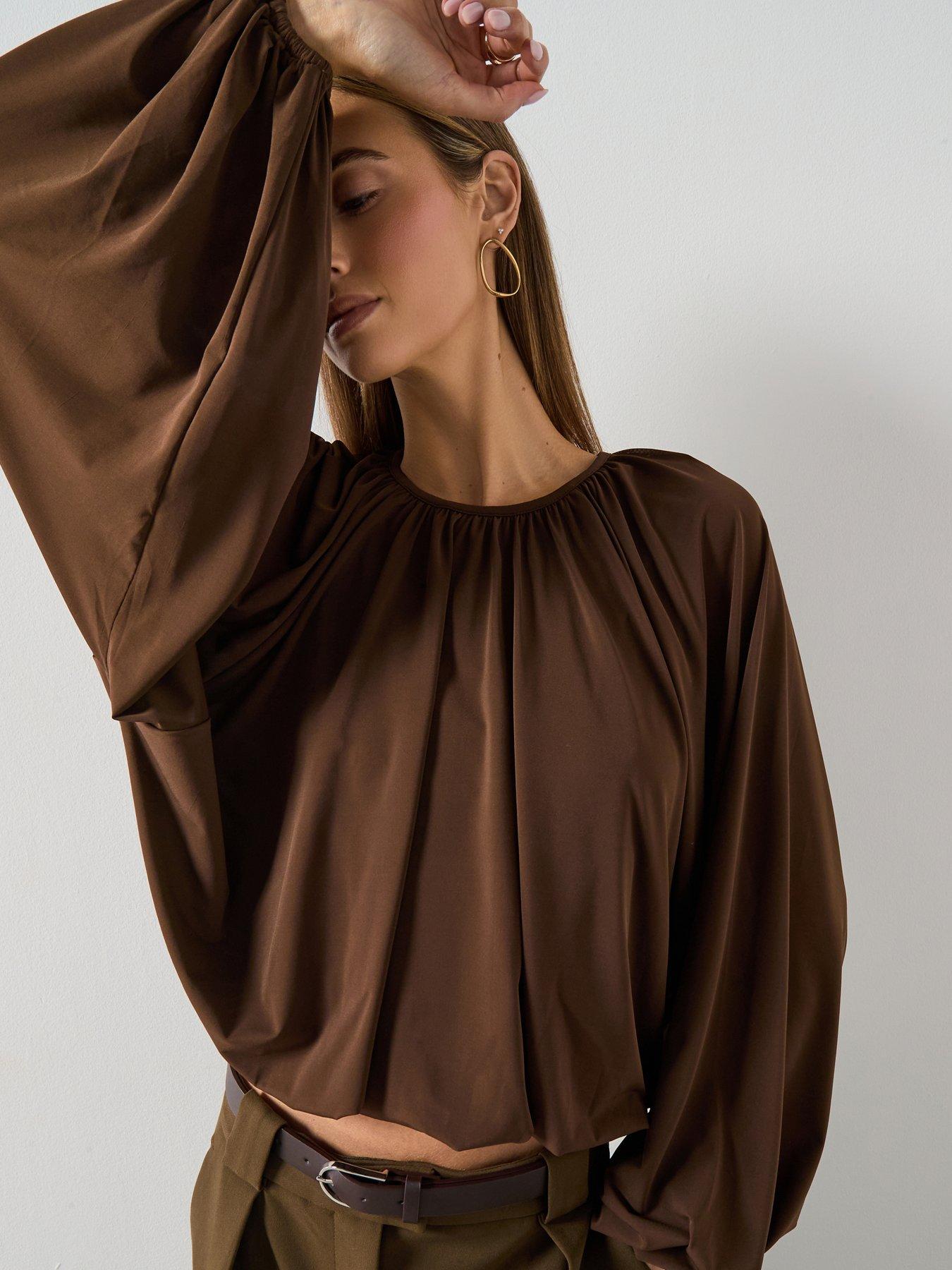 mango-fine-knit-ruched-blouse-nbspbrowndetail