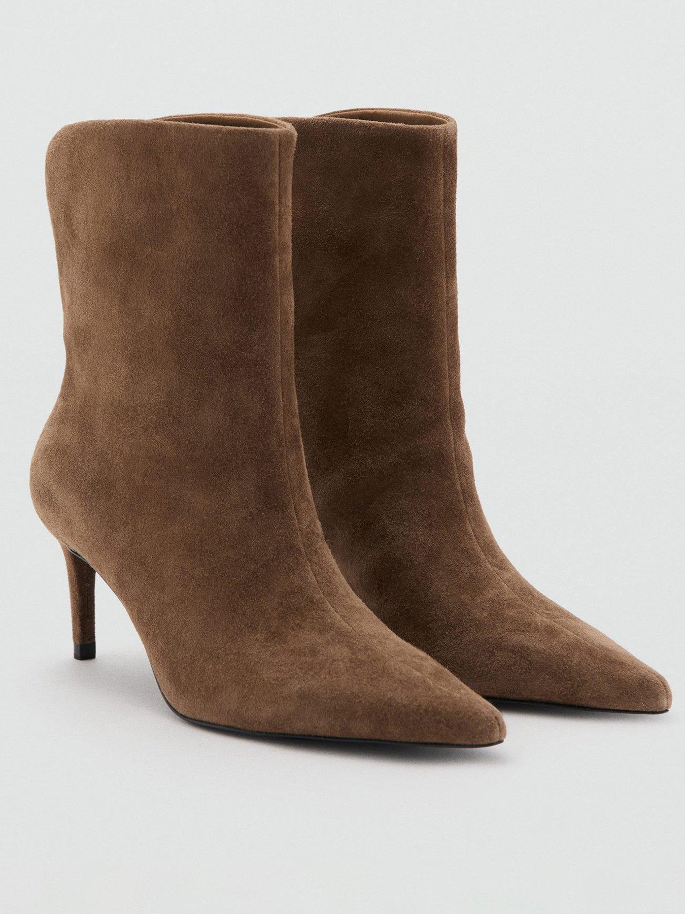 Mango Pointed Toe Ankle Boots - Brown