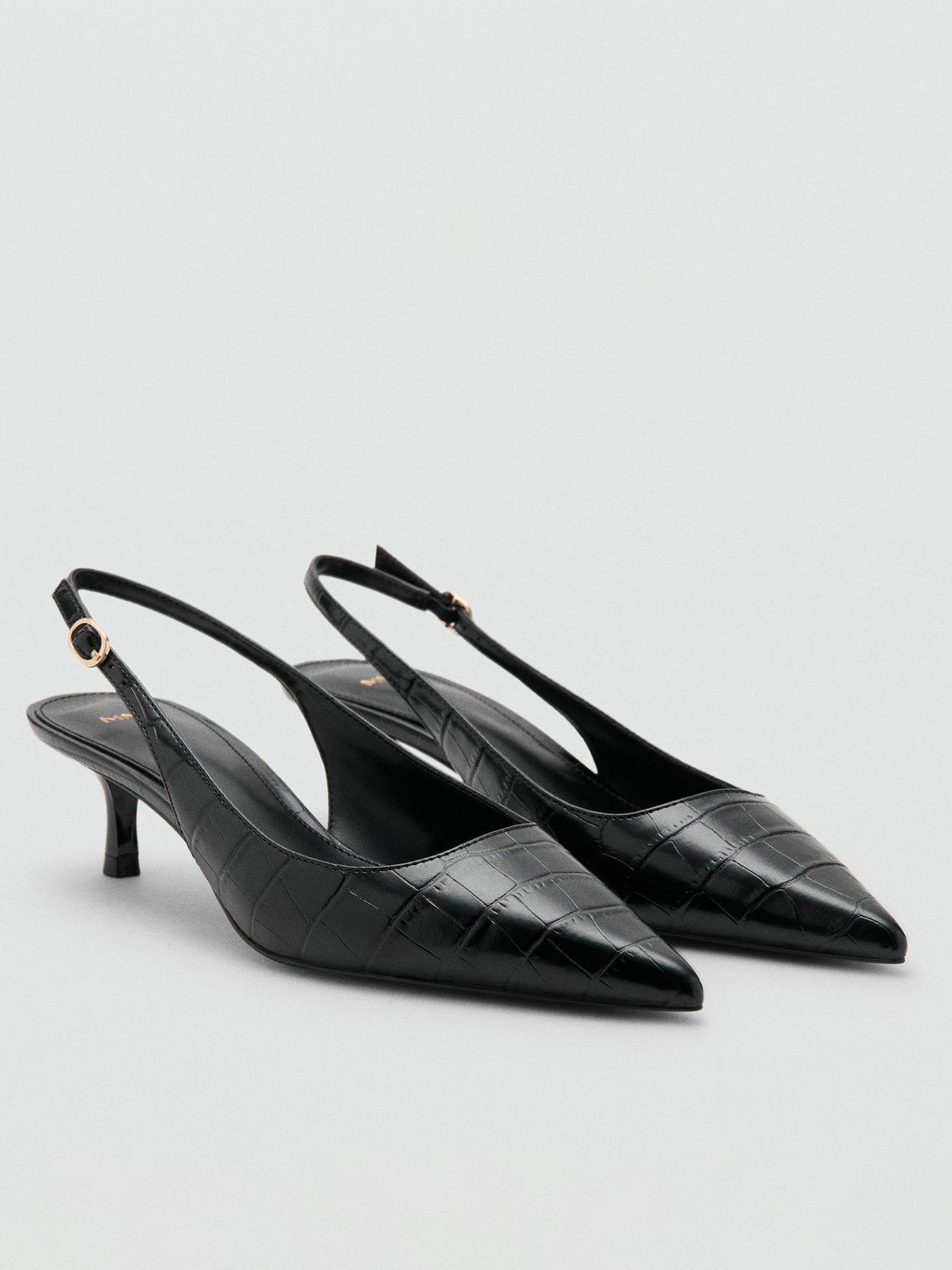 Image 1 of 5 of Mango Croc Effect Heeled Shoes - Black