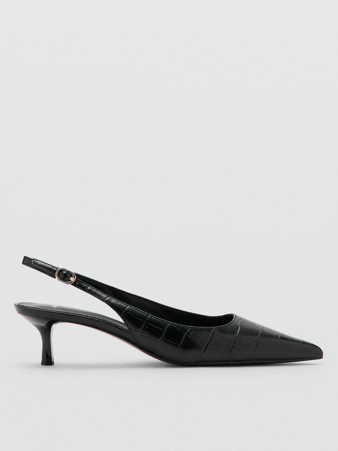 Image 3 of 5 of Mango Croc Effect Heeled Shoes - Black