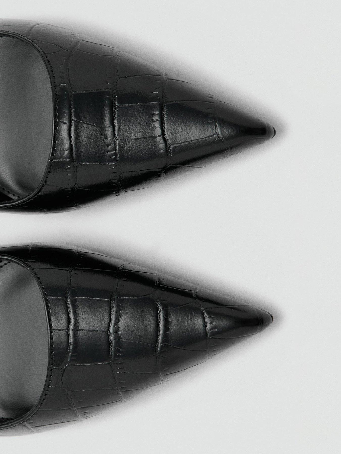 Image 4 of 5 of Mango Croc Effect Heeled Shoes - Black