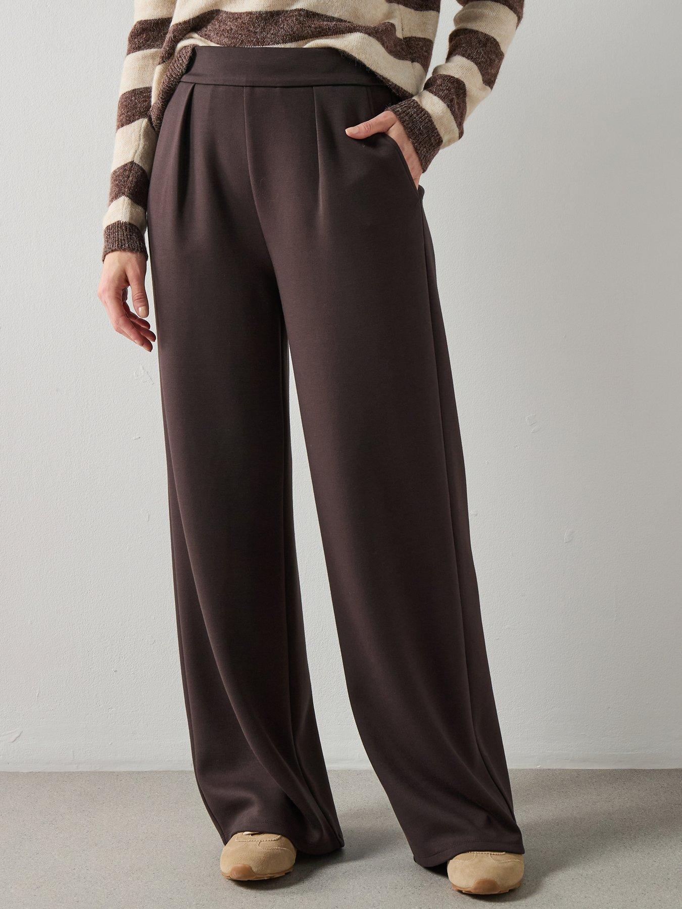 mango-straight-fit-trousers-with-elastic-waist-brown