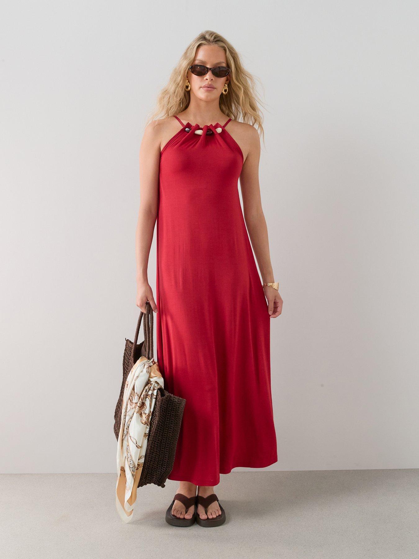 The Very Collection Beaded Strappy Halter Maxi Dress - Red