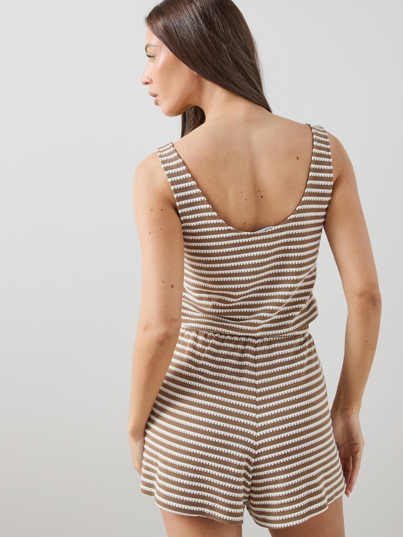 Image 2 of 5 of The Very Collection Textured Stripe Sleeveless Playsuit - Brown