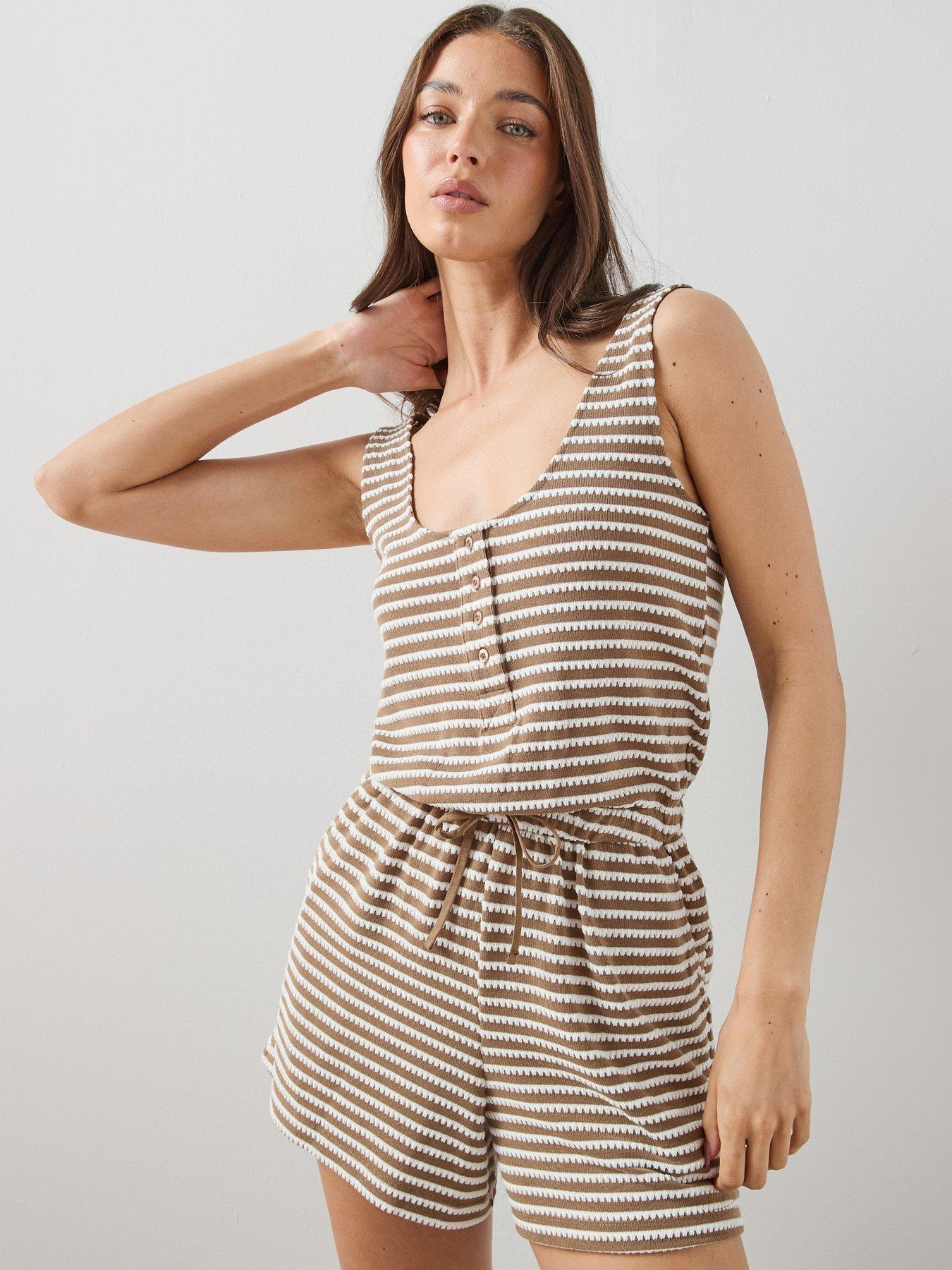Image 5 of 5 of The Very Collection Textured Stripe Sleeveless Playsuit - Brown
