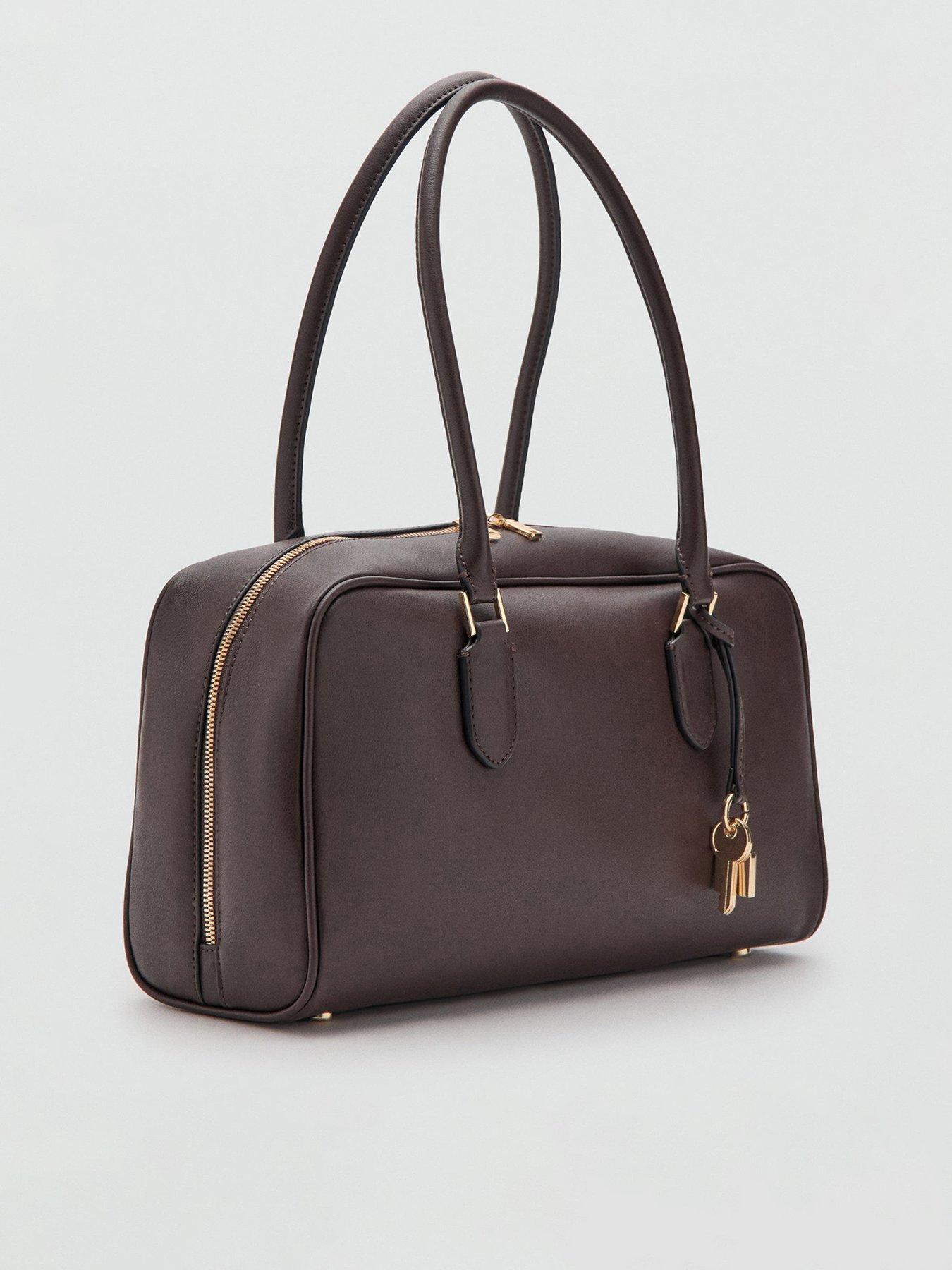 Image 1 of 6 of Mango Medium Bowling Bag With Charm Detail - Brown