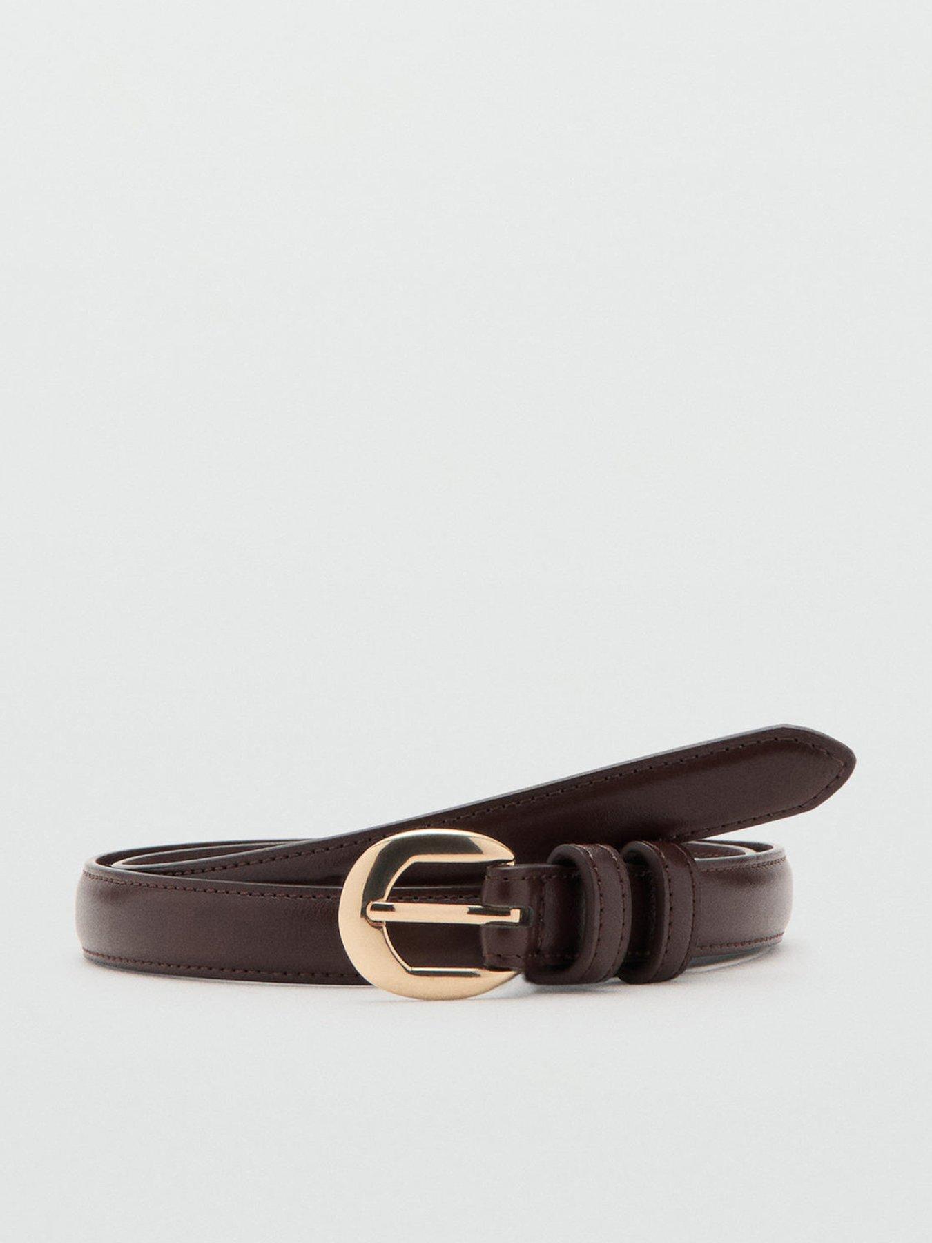 Image 1 of 4 of Mango Buckle Skinny Belt - Brown