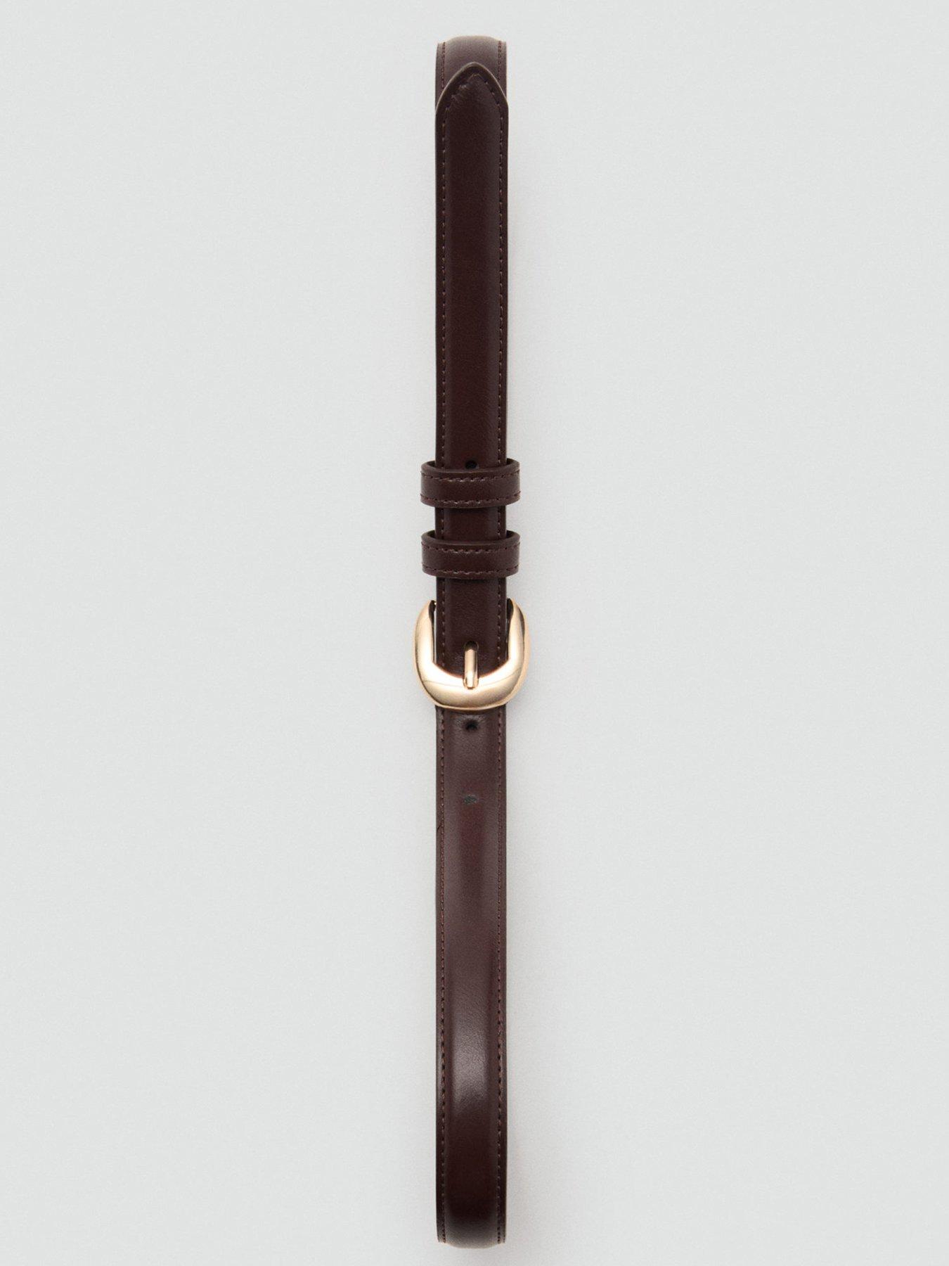 Image 2 of 4 of Mango Buckle Skinny Belt - Brown