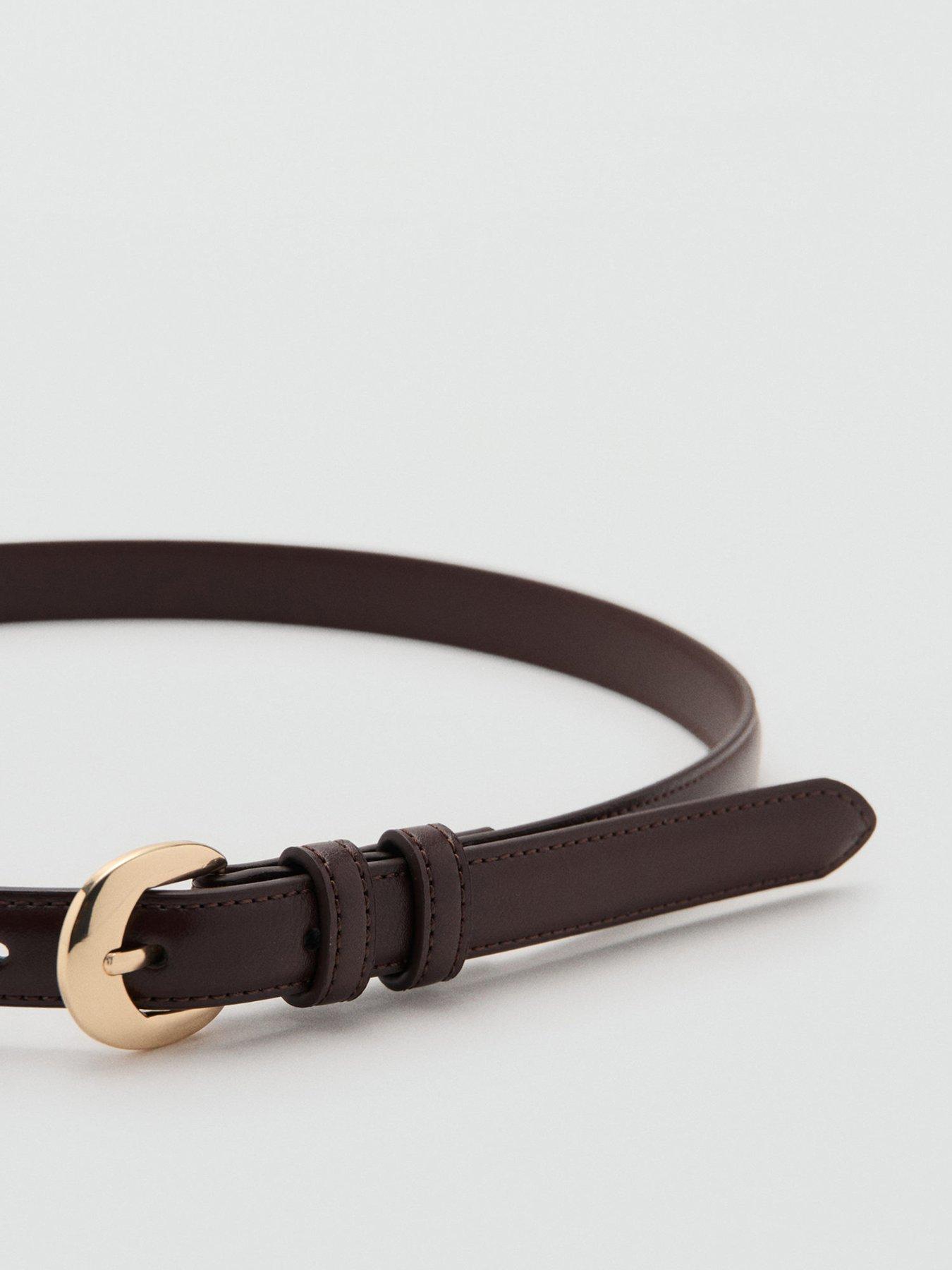 Image 3 of 4 of Mango Buckle Skinny Belt - Brown