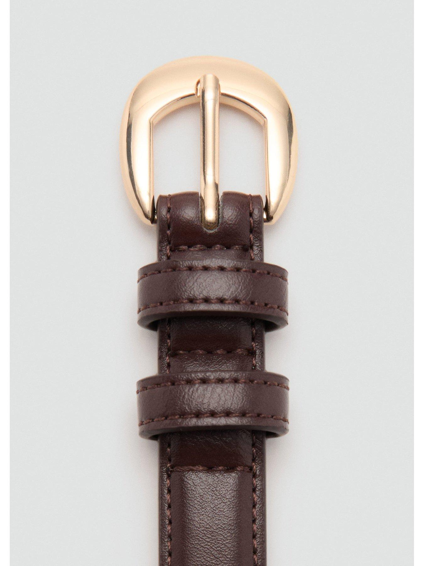 Image 4 of 4 of Mango Buckle Skinny Belt - Brown