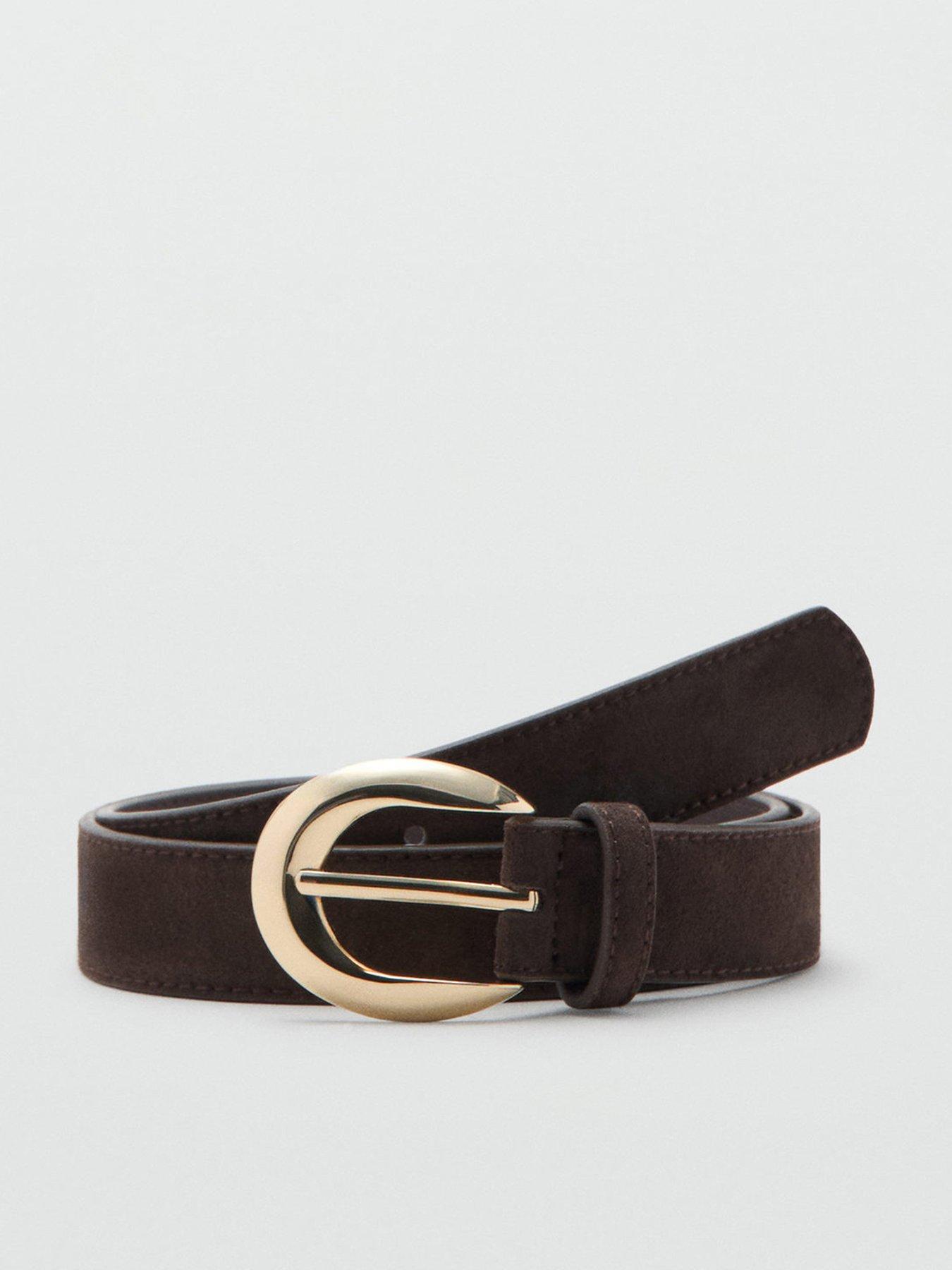Image 1 of 5 of Mango Leather Belt With Oval Buckle - Brown
