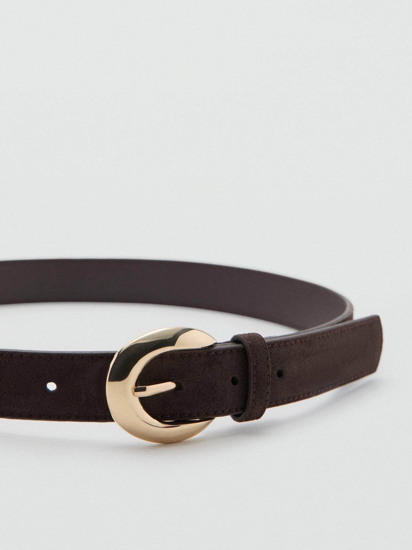 Image 3 of 5 of Mango Leather Belt With Oval Buckle - Brown