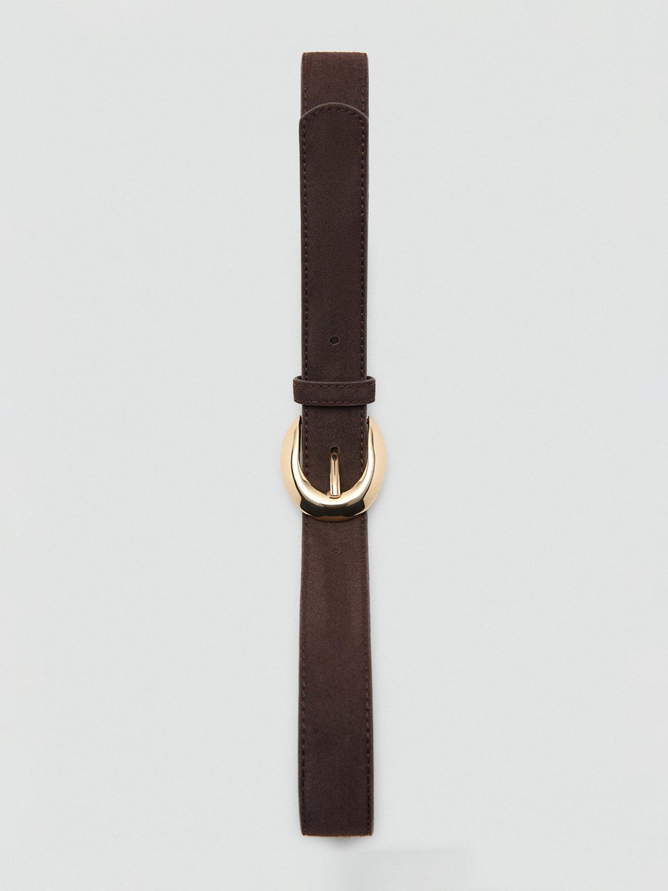 Image 4 of 5 of Mango Leather Belt With Oval Buckle - Brown