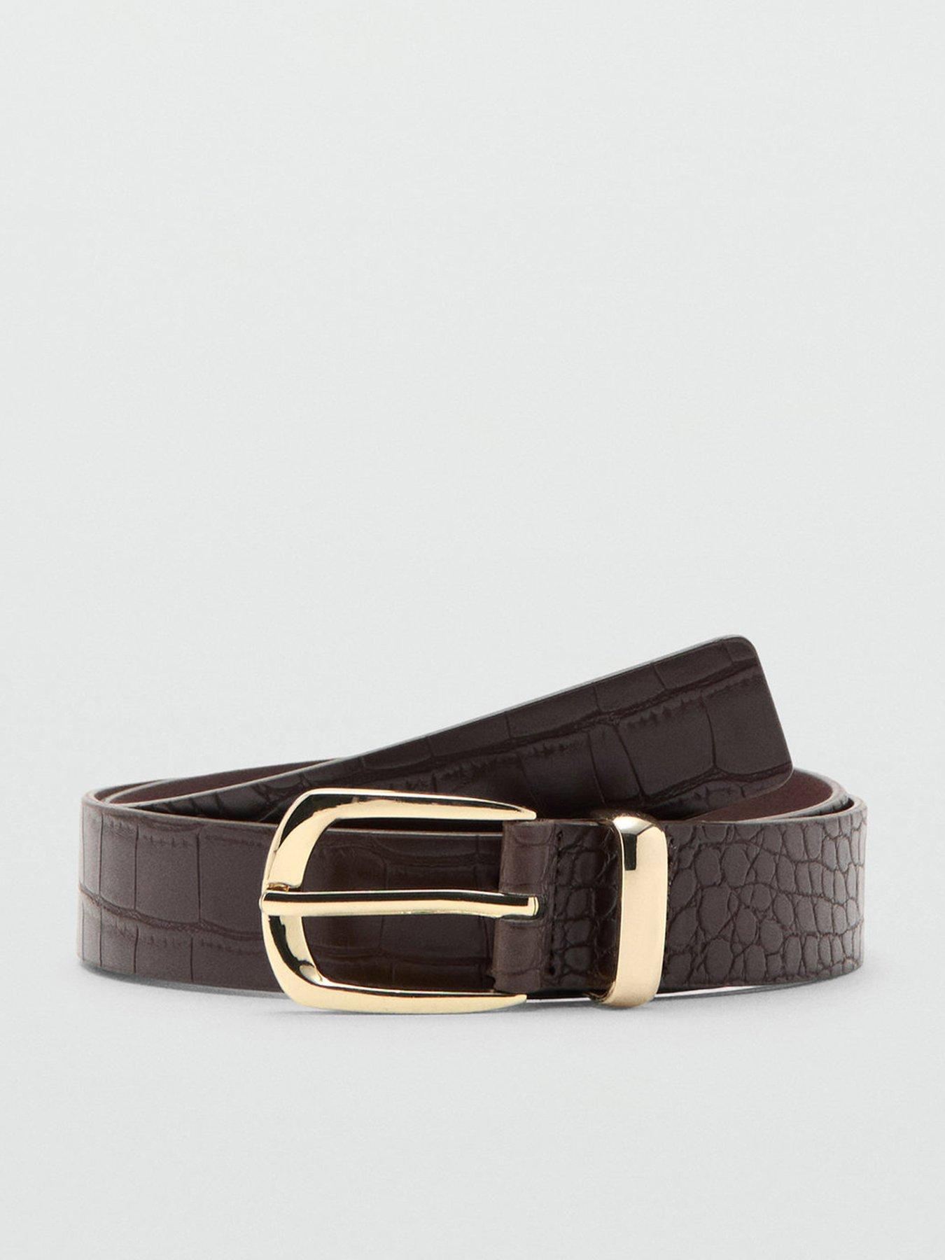 Mango Croco Faux-leather Belt - Brown