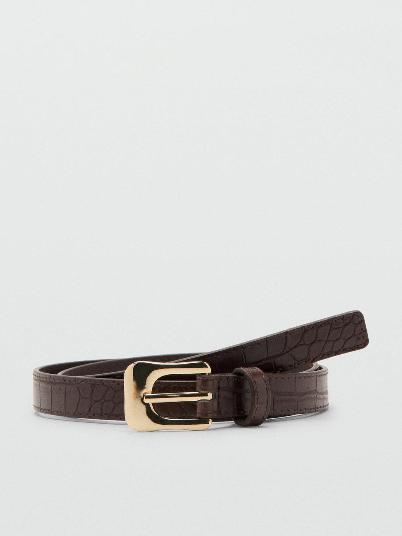 Image 1 of 5 of Mango Croco Faux-leather Belt - Brown
