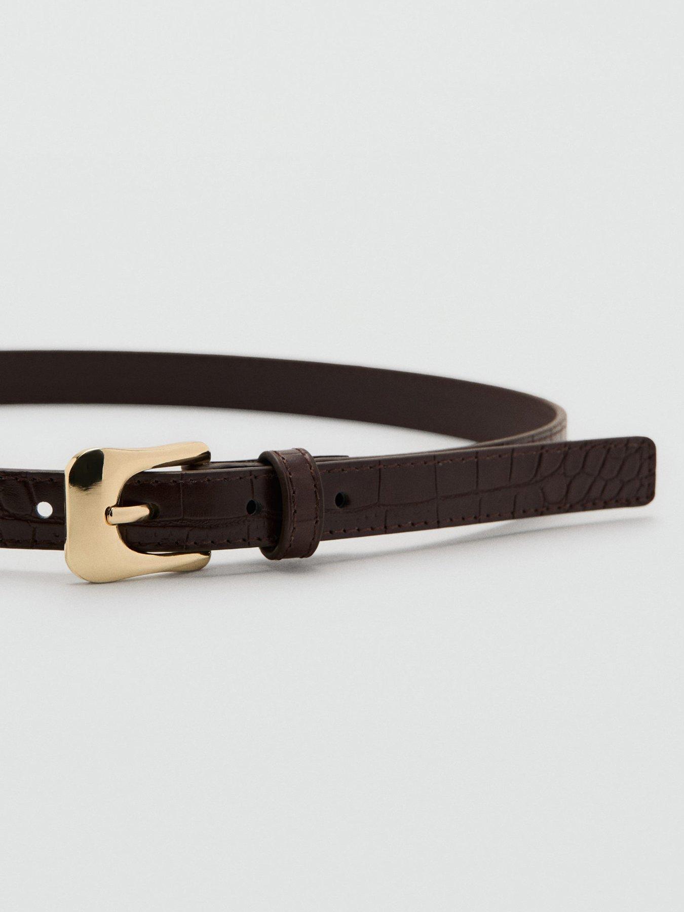 Image 3 of 5 of Mango Croco Faux-leather Belt - Brown