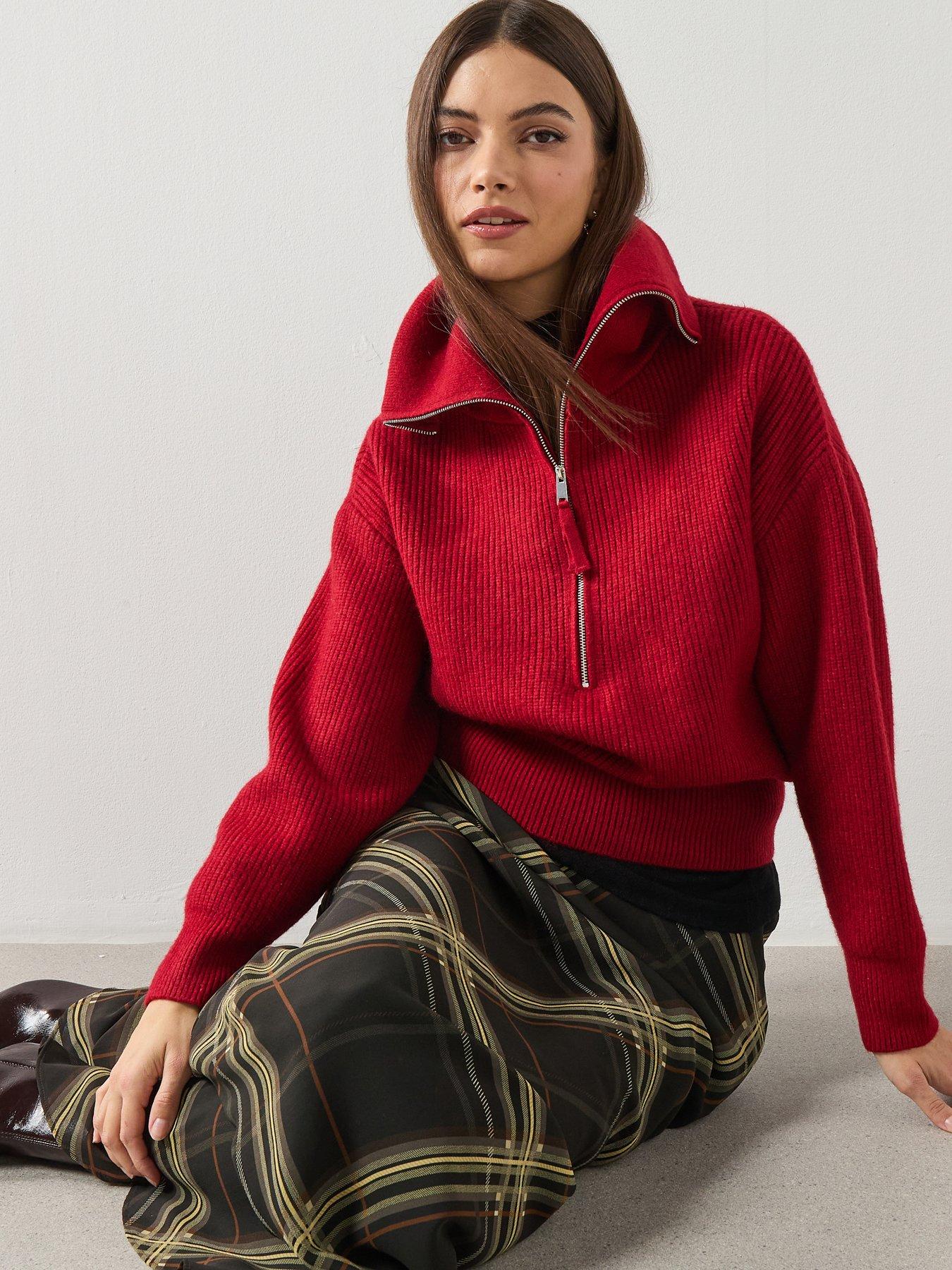 mango-sweater-with-funnel-neck-and-zip-burgundy