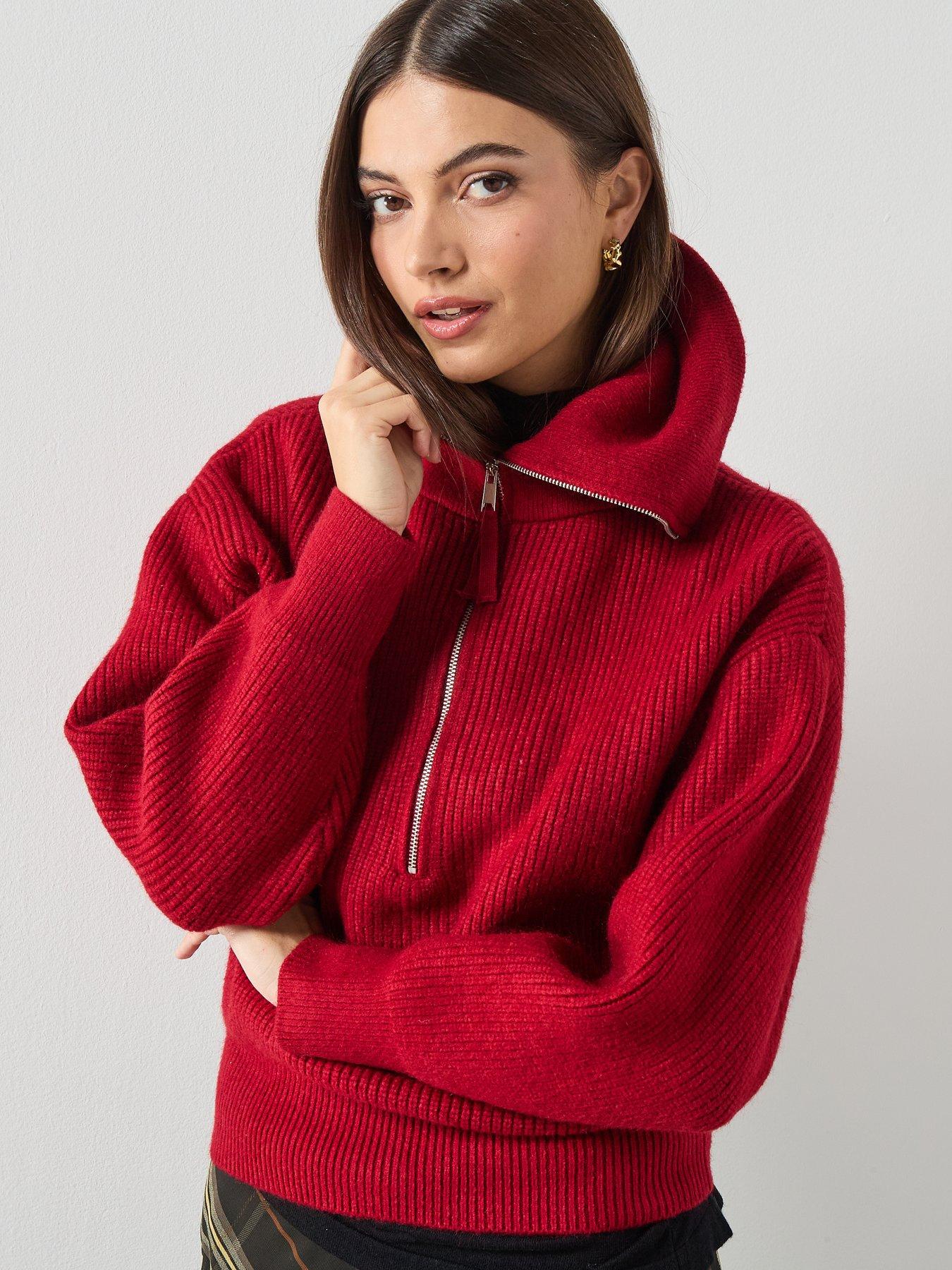 Image 5 of 6 of Mango Sweater With Funnel Neck And Zip - Burgundy