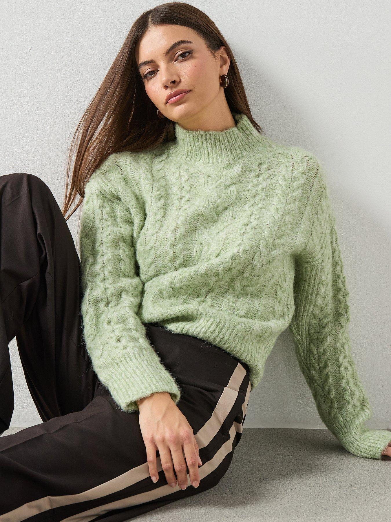 Mango Braided Jumper With High Neck - Green