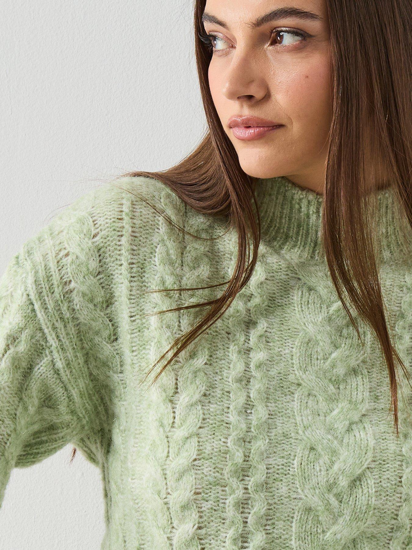 Image 4 of 6 of Mango Braided Sweater With Perkins Neck - Blue