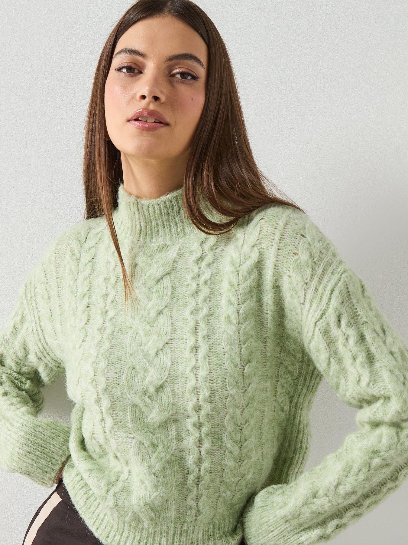 Image 6 of 6 of Mango Braided Sweater With Perkins Neck - Blue