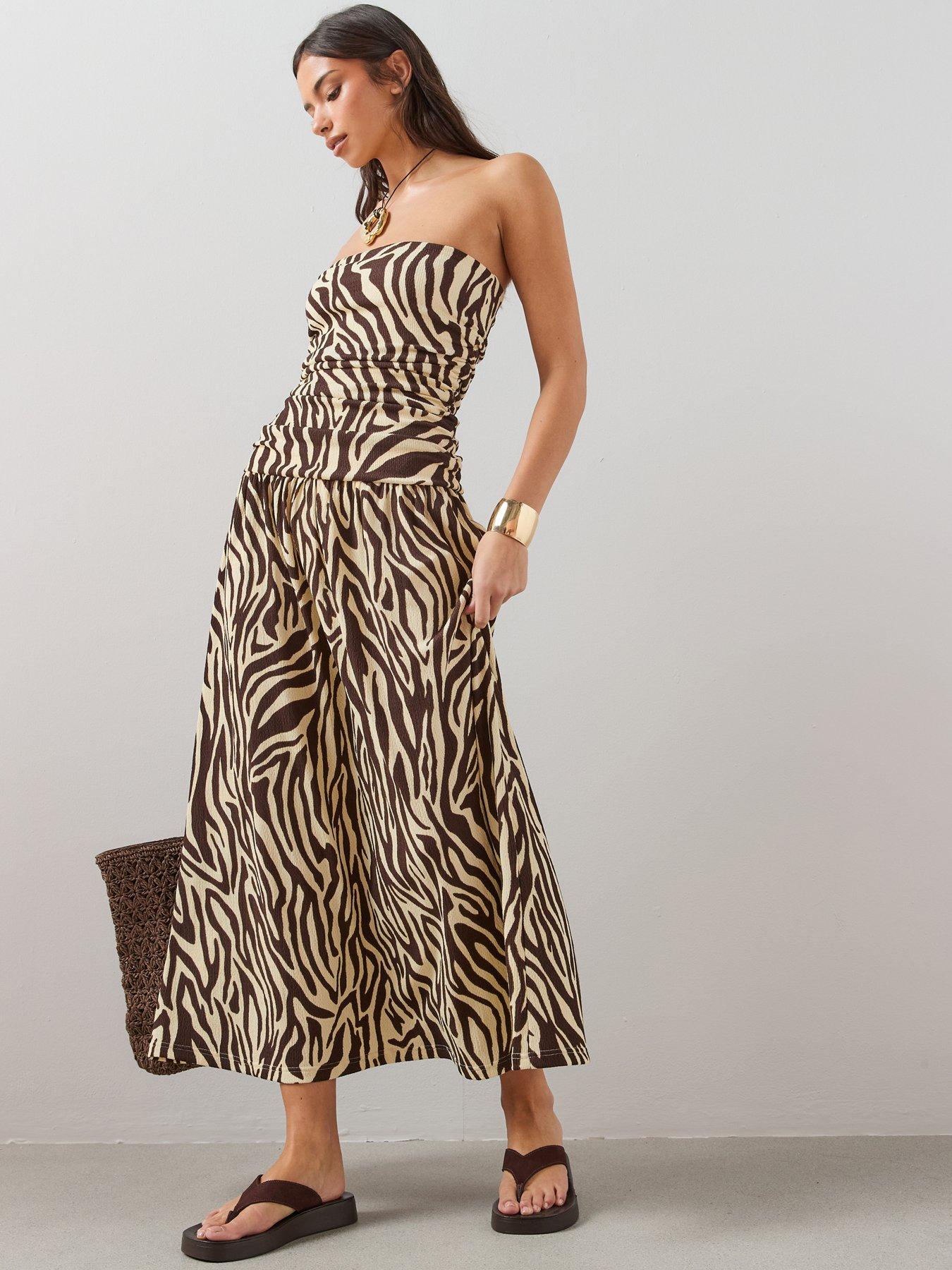 The Very Collection Printed Ruched Bandeau Crinkle Midaxi Dress