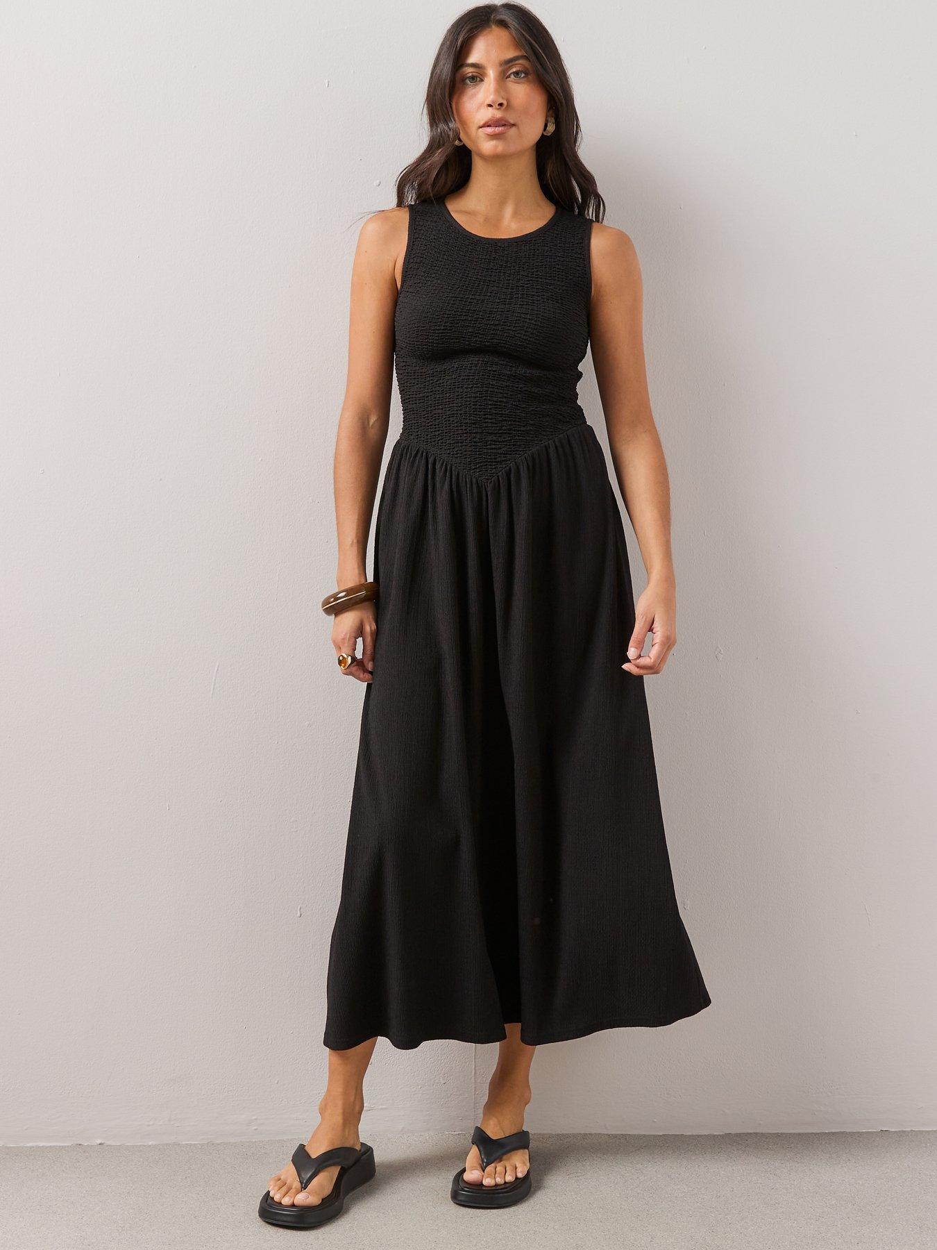 The Very Collection Textured Stretched Shirred Midaxi Dress - Black