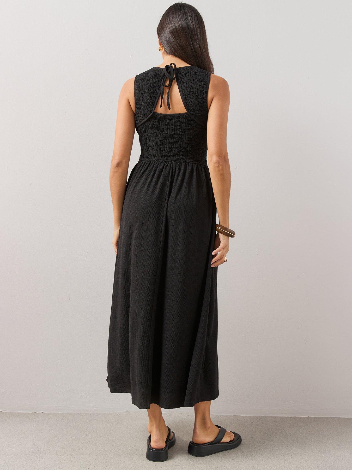 Image 2 of 6 of The Very Collection Textured Stretched Shirred Midaxi Dress - Black
