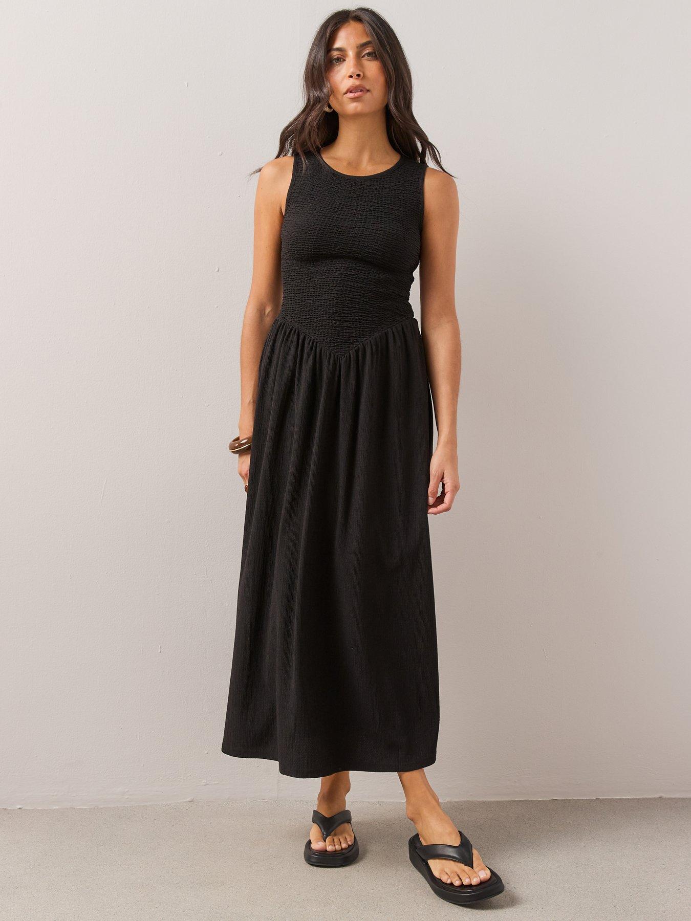 Image 3 of 6 of The Very Collection Textured Stretched Shirred Midaxi Dress - Black