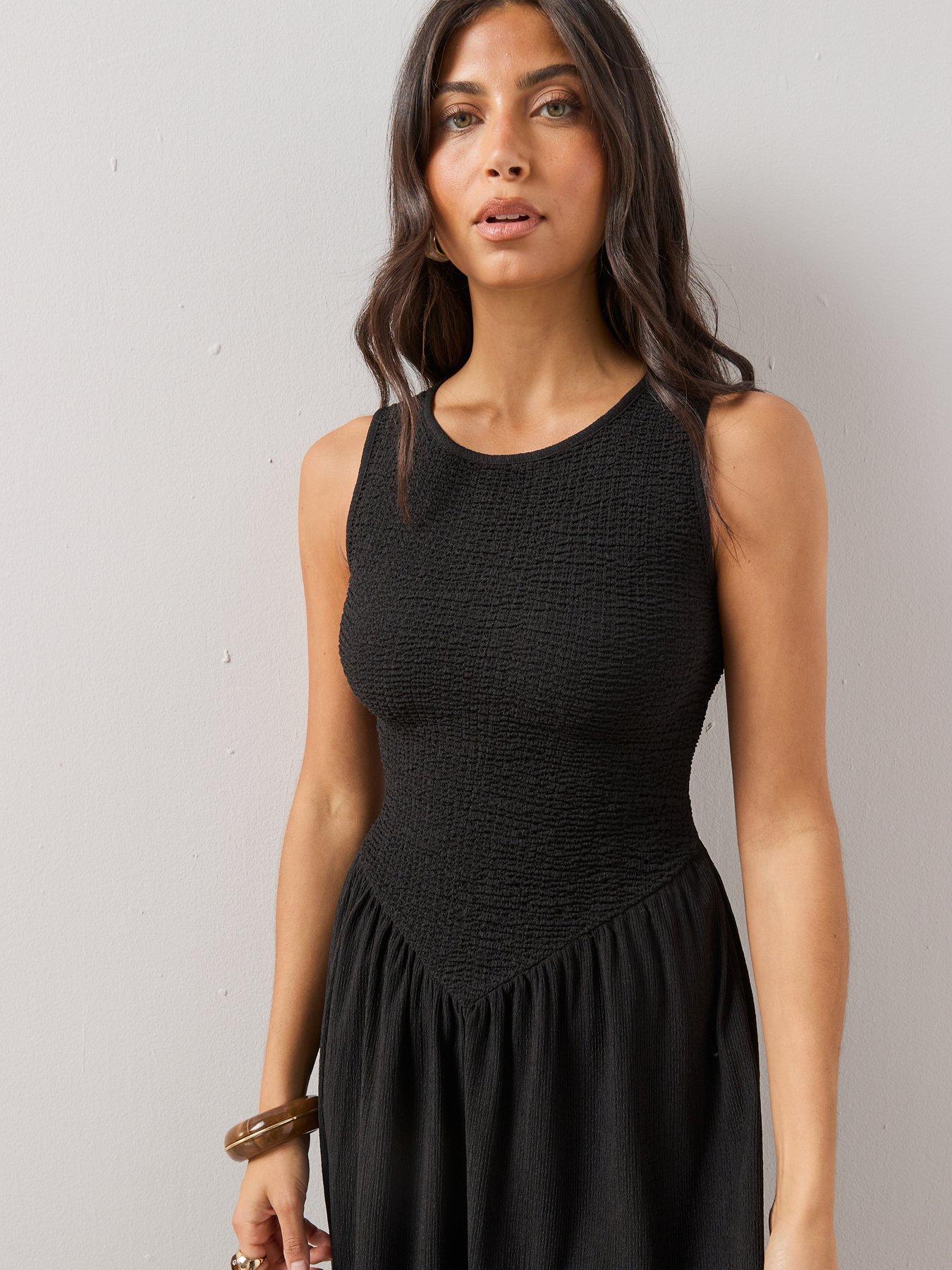 Image 4 of 6 of The Very Collection Textured Stretched Shirred Midaxi Dress - Black