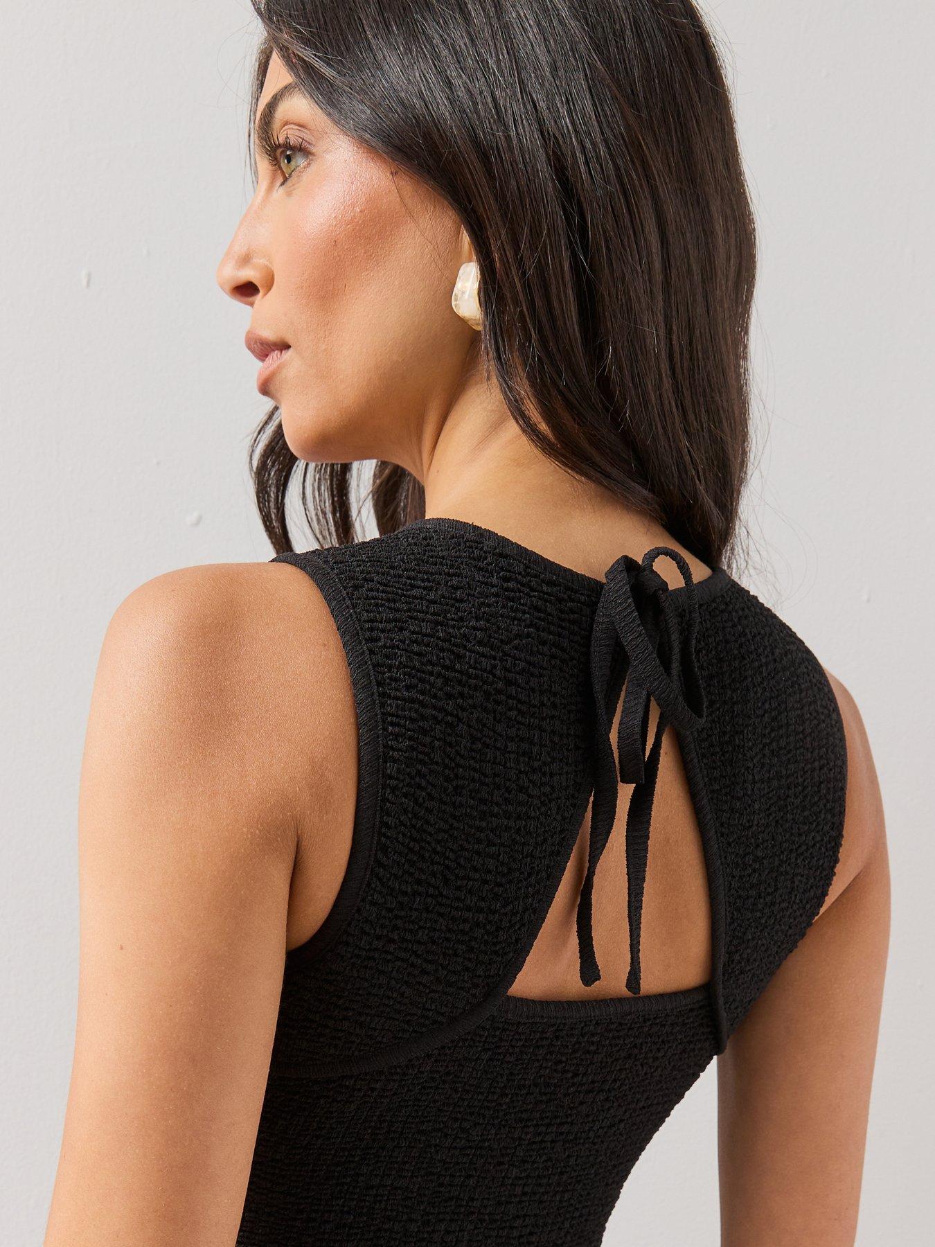 Image 5 of 6 of The Very Collection Textured Stretched Shirred Midaxi Dress - Black
