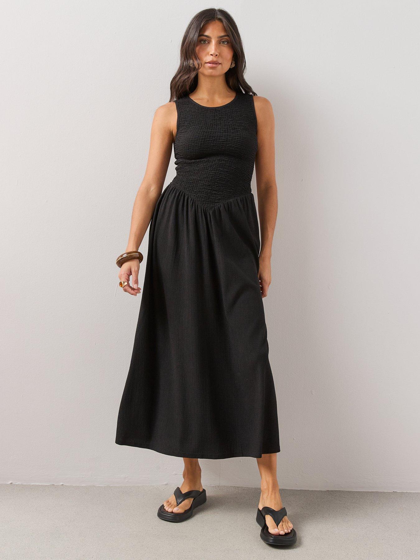 Image 6 of 6 of The Very Collection Textured Stretched Shirred Midaxi Dress - Black