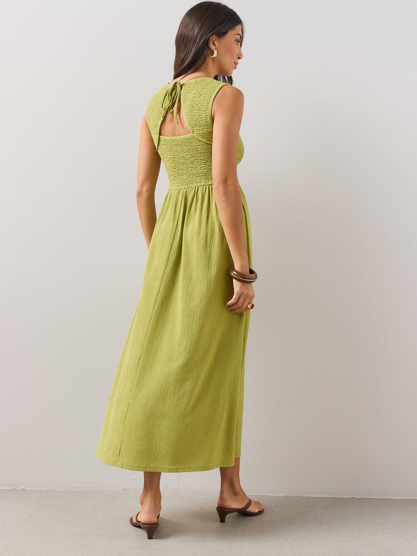 Image 2 of 6 of The Very Collection Textured Stretched Shirred Midaxi Dress - Green