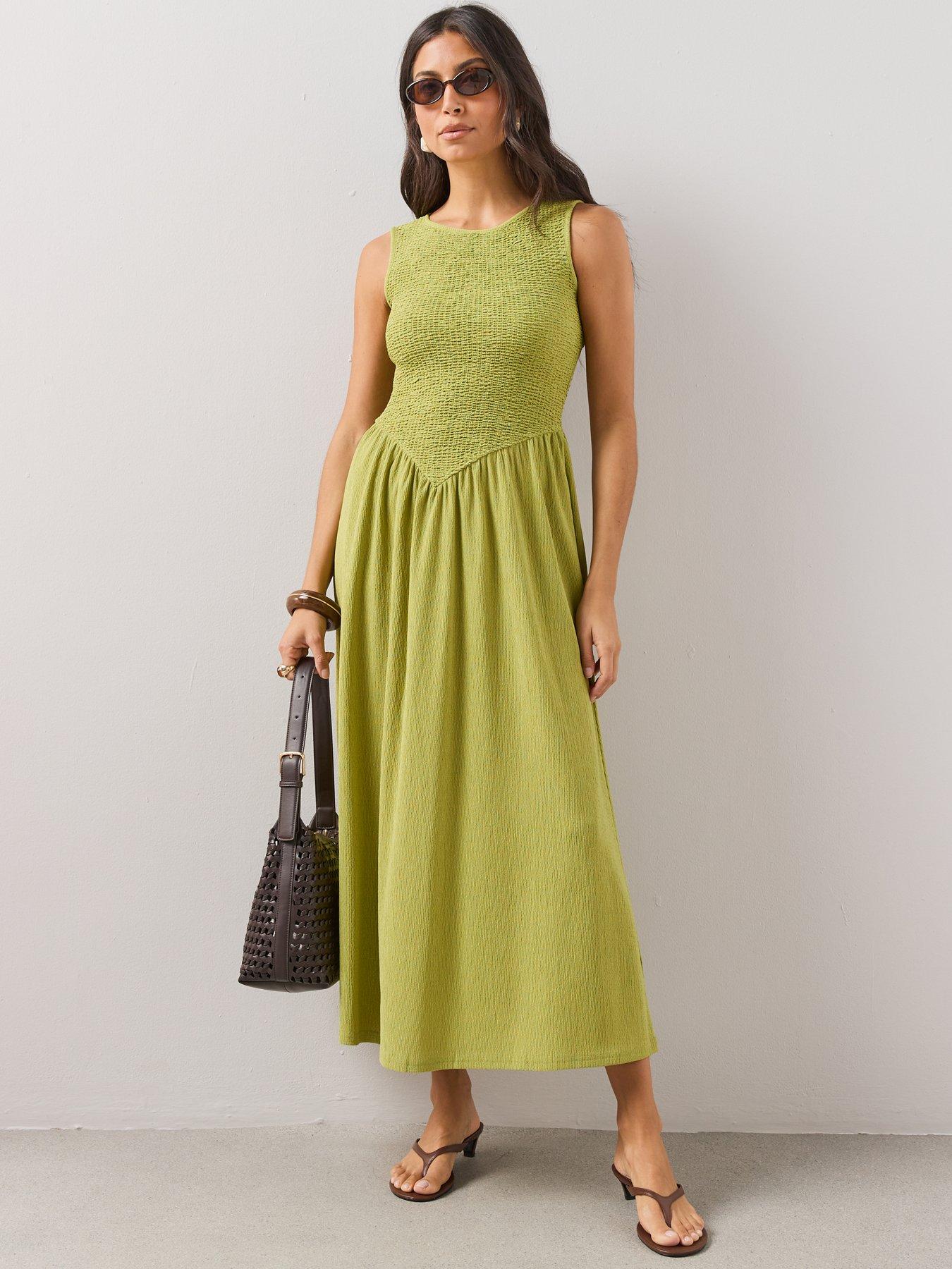 Image 3 of 6 of The Very Collection Textured Stretched Shirred Midaxi Dress - Green