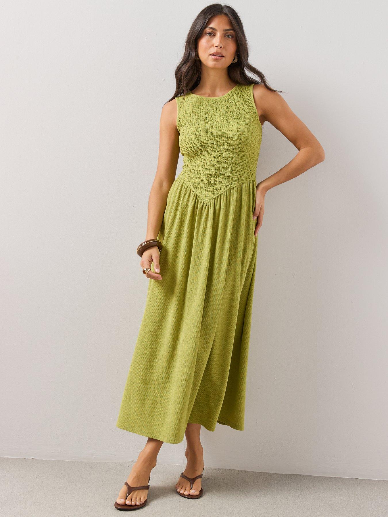 Image 6 of 6 of The Very Collection Textured Stretched Shirred Midaxi Dress - Green
