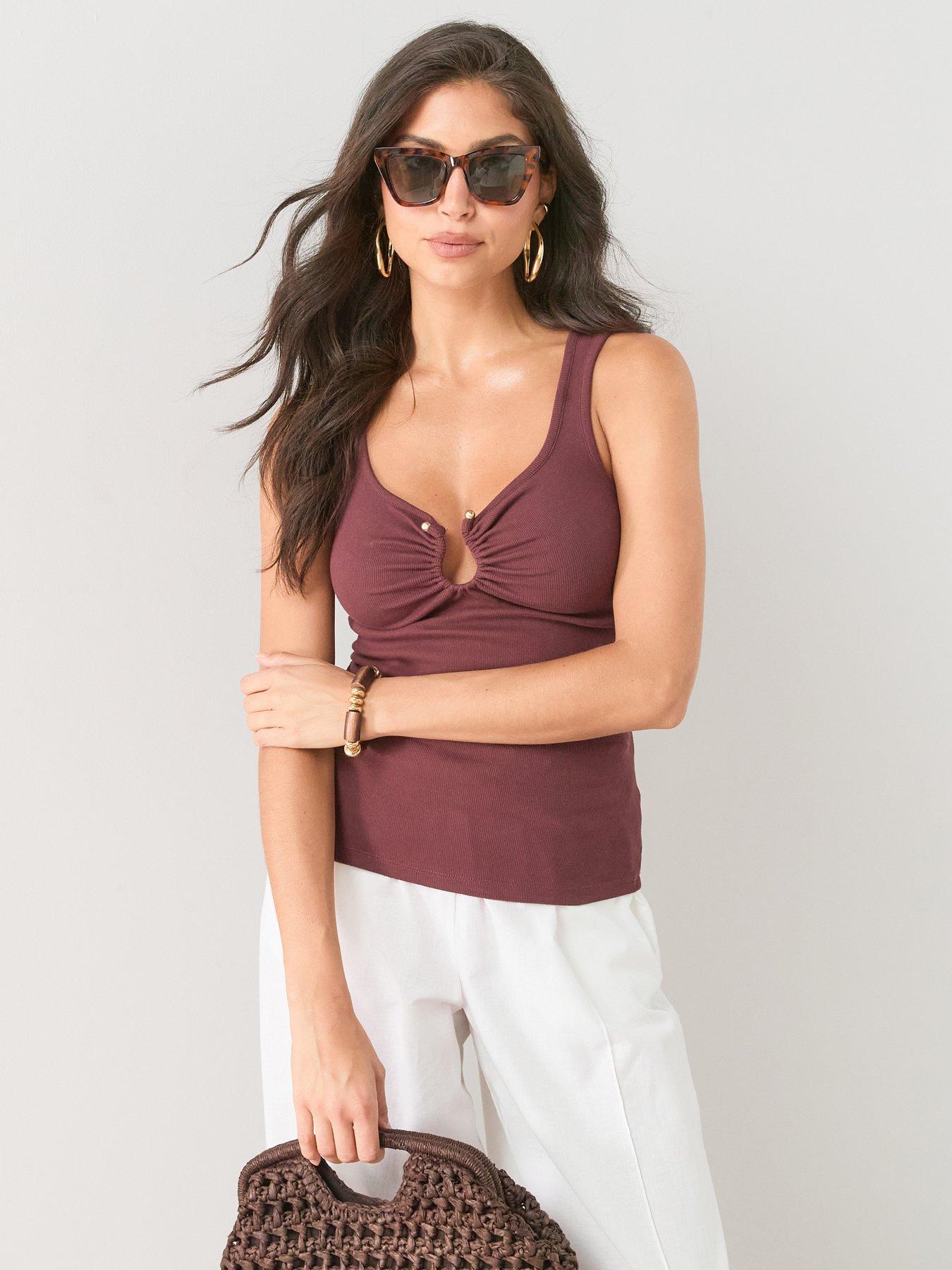 The Very Collection Trim Detail Ribbed Vest - Brown