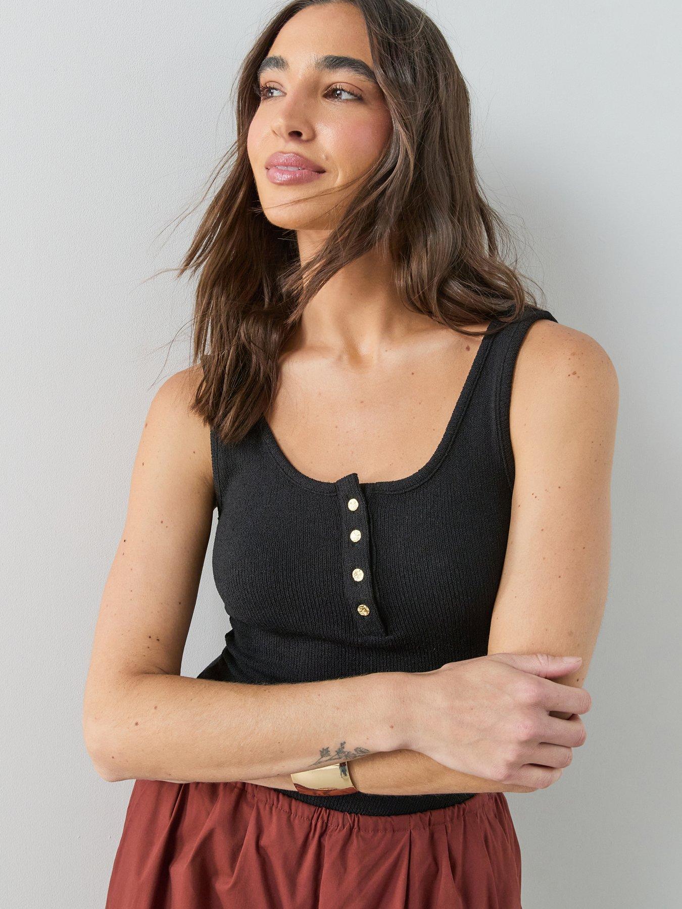 The Very Collection Button Front Textured Vest - Black