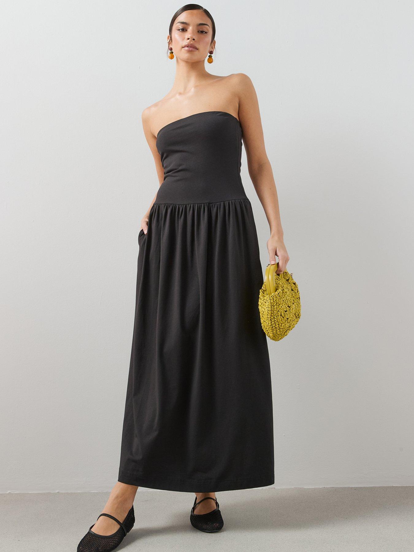 The Very Collection Bandau Cotton Midaxi Dress With Pockets - Black